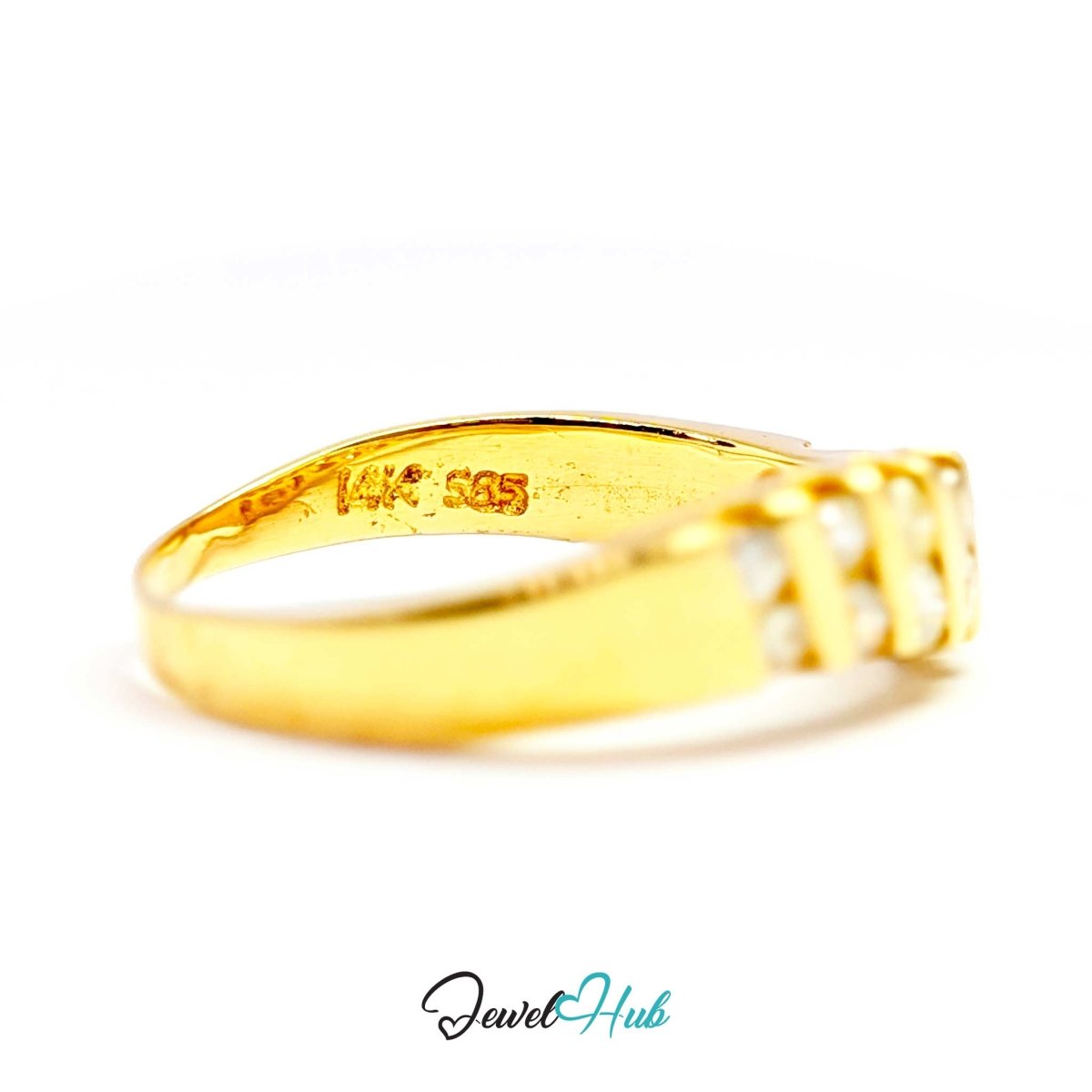 14K Gold Diamond Ring · 0.48ct Channel-Set · UK N · US 7 · Diagonal Sparkle Band - JewelHub.co.uk