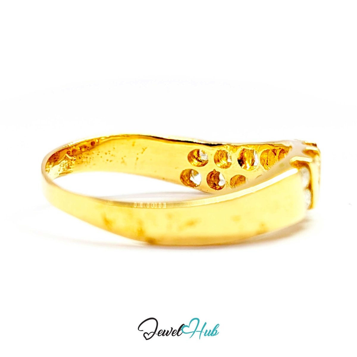 14K Gold Diamond Ring · 0.48ct Channel-Set · UK N · US 7 · Diagonal Sparkle Band - JewelHub.co.uk