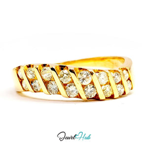 14K Gold Diamond Ring · 0.48ct Channel-Set · UK N · US 7 · Diagonal Sparkle Band - JewelHub.co.uk