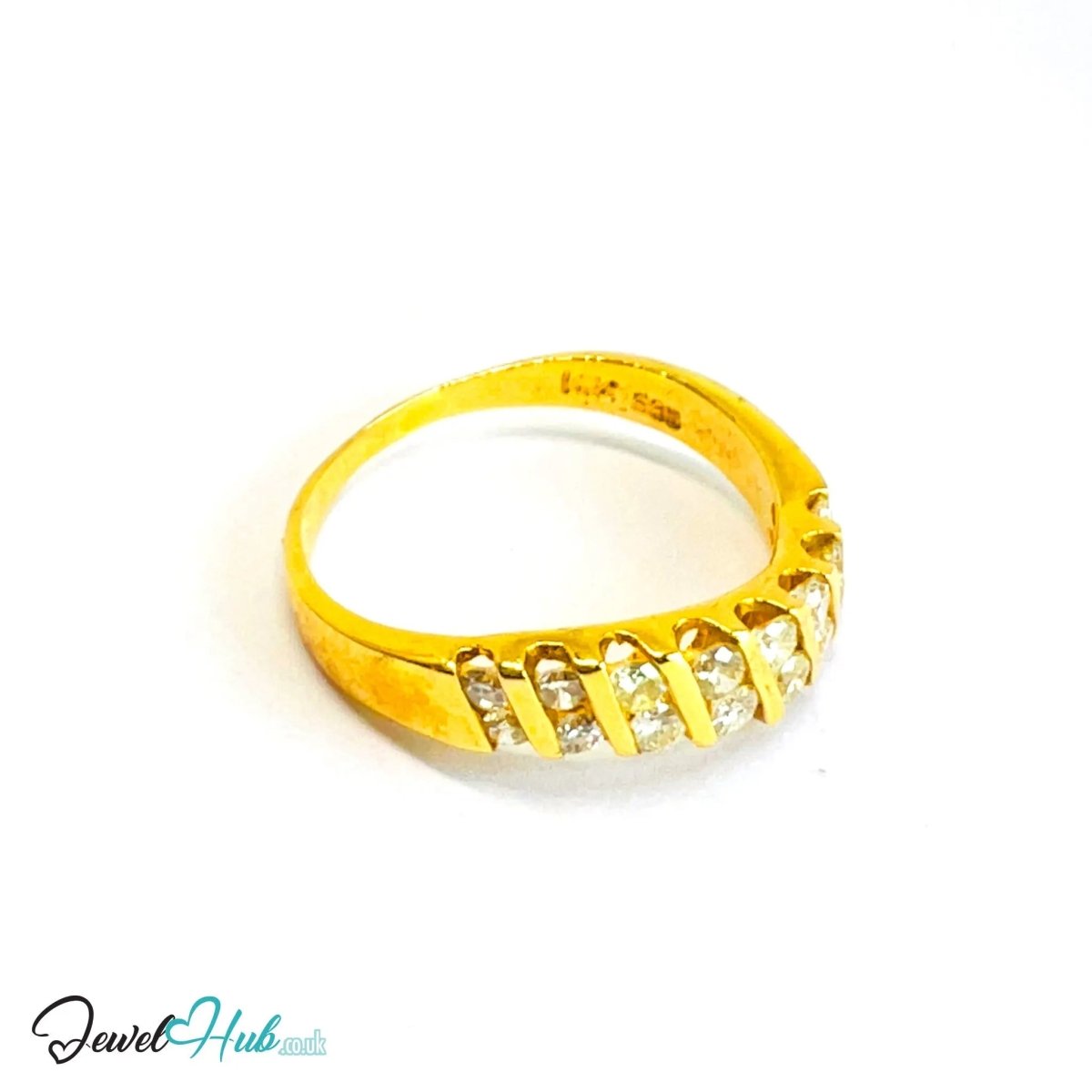 14K Gold Diamond Ring · 0.48ct Channel - Set · UK N · US 7 · Diagonal Sparkle Band - JewelHub.co.uk