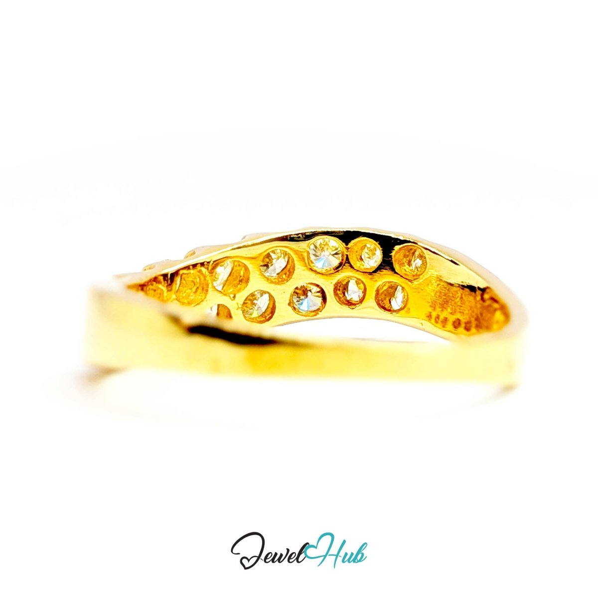 14K Gold Diamond Ring · 0.48ct Channel-Set · UK N · US 7 · Diagonal Sparkle Band - JewelHub.co.uk