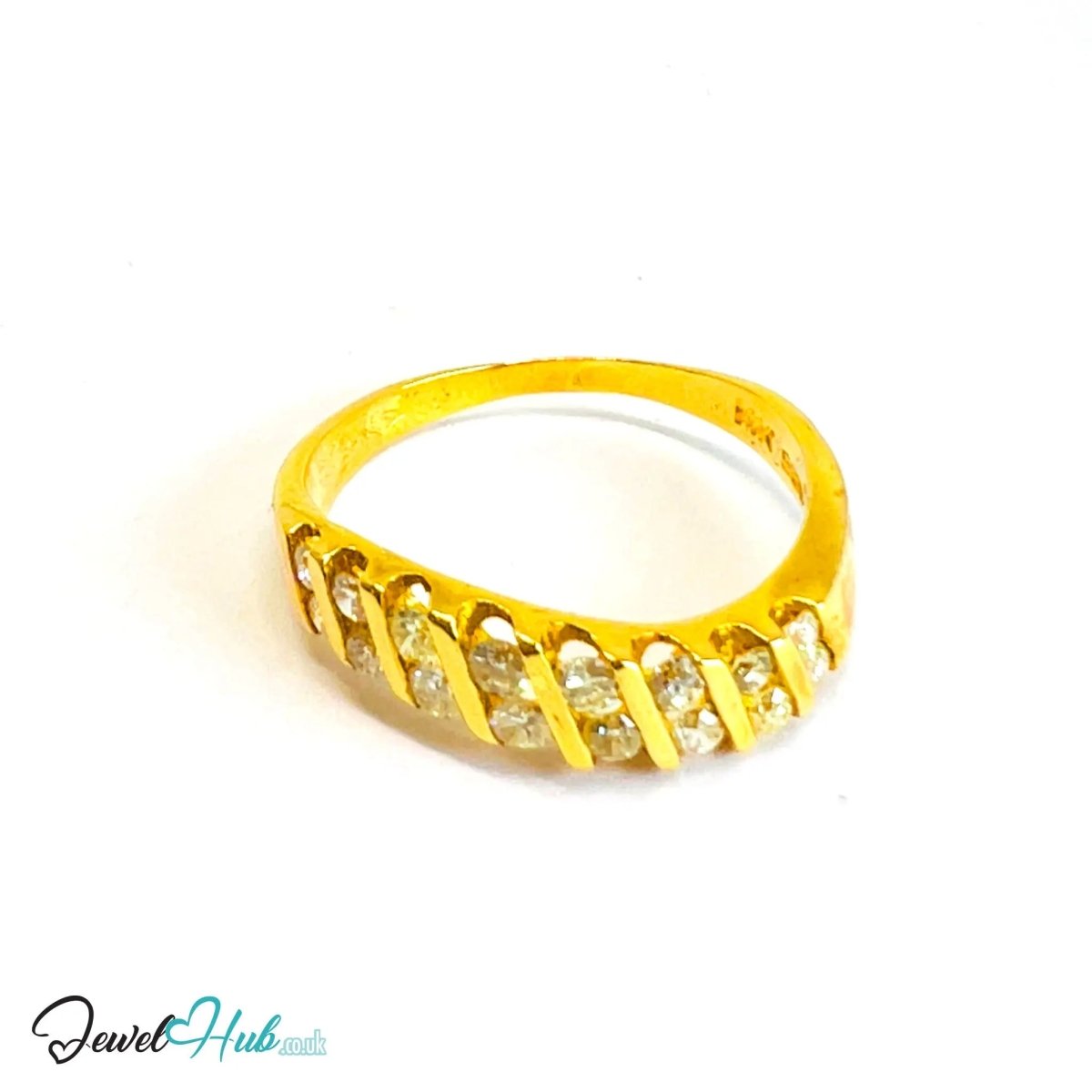 14K Gold Diamond Ring · 0.48ct Channel - Set · UK N · US 7 · Diagonal Sparkle Band - JewelHub.co.uk