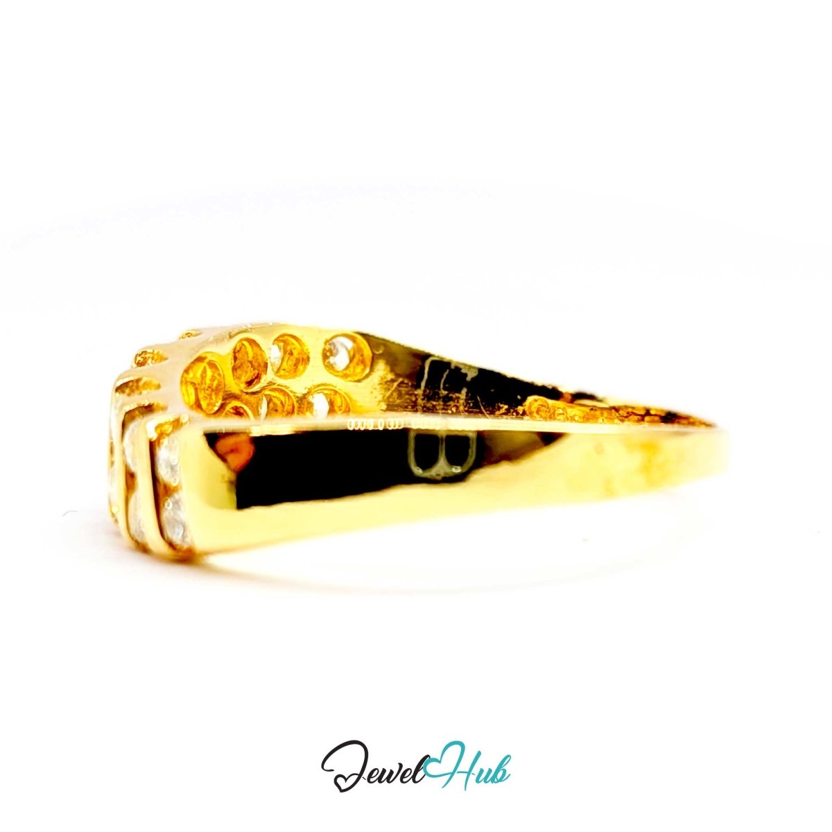 14K Gold Diamond Ring · 0.48ct Channel-Set · UK N · US 7 · Diagonal Sparkle Band - JewelHub.co.uk