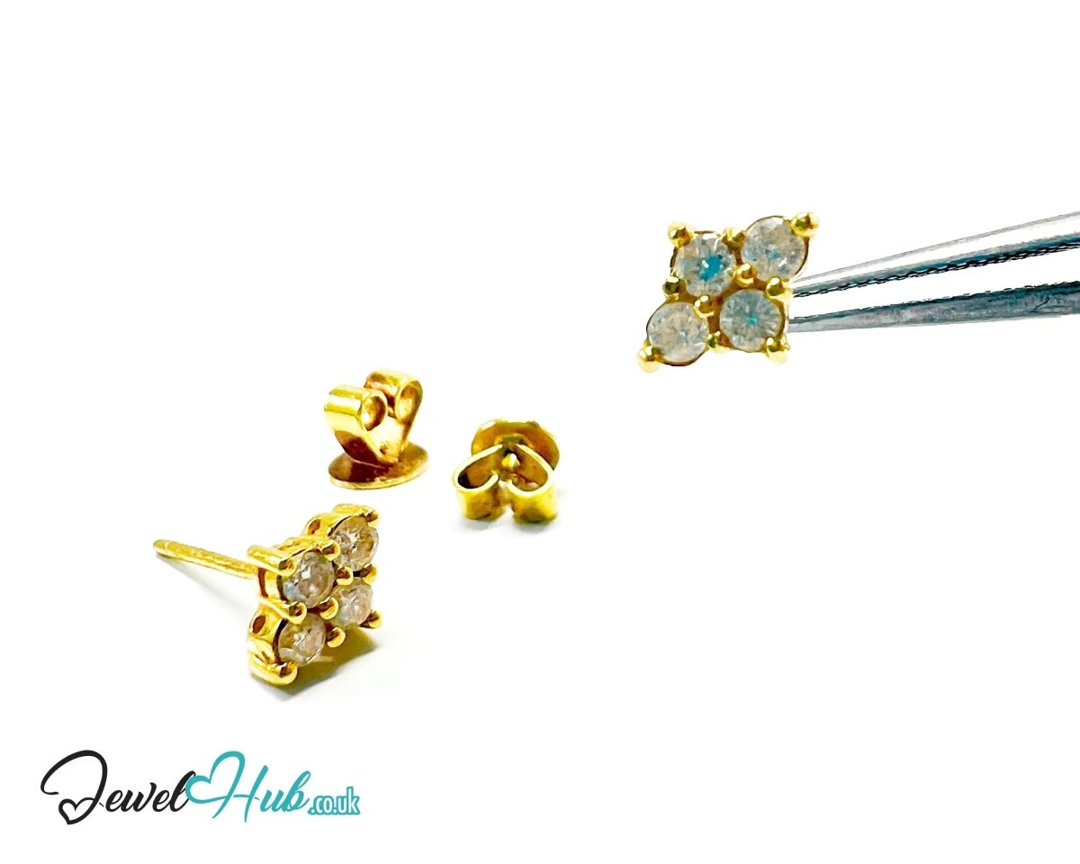 14K Gold Diamond Stud Earrings - Luna Spark - JewelHub.co.uk