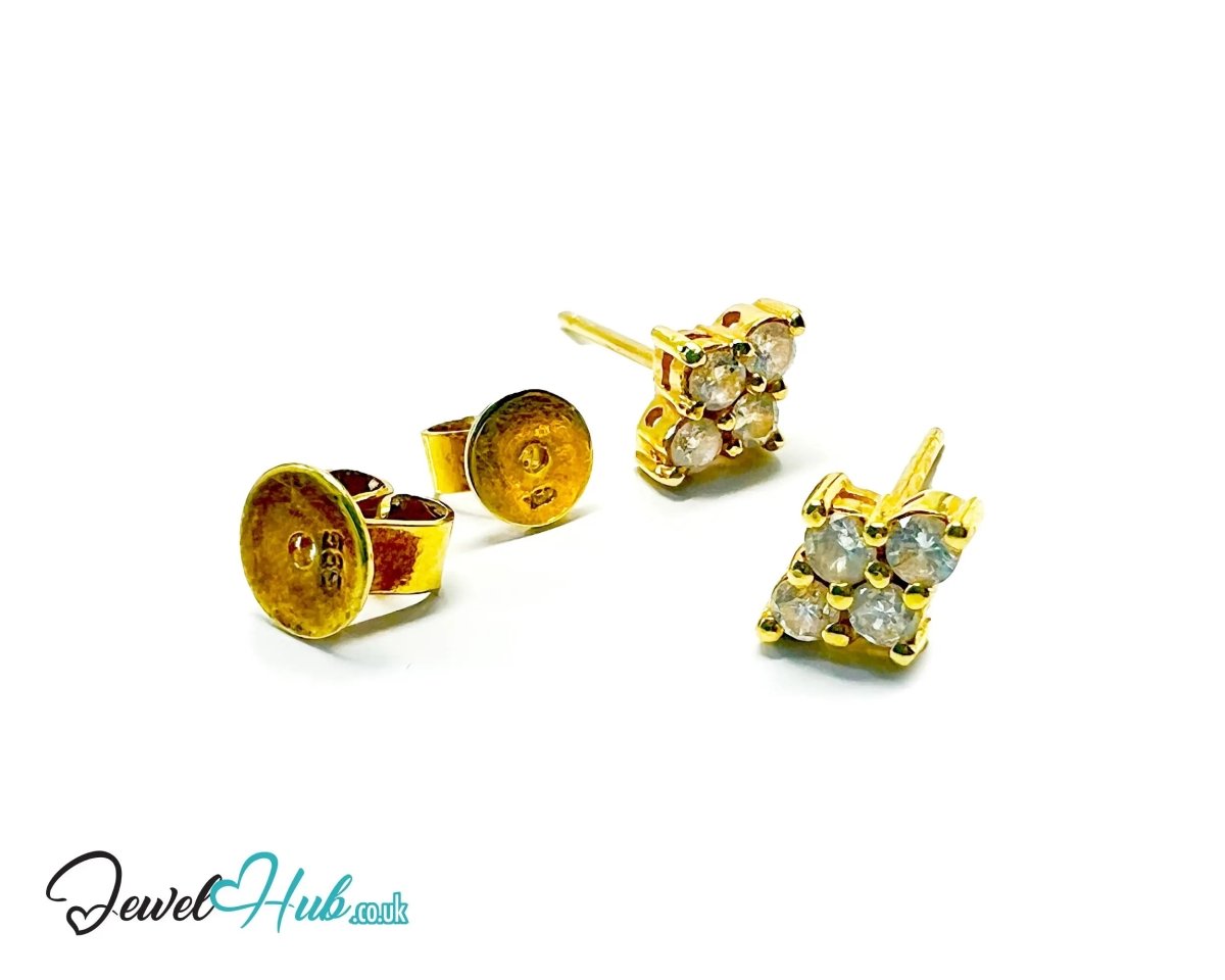 14K Gold Diamond Stud Earrings - Luna Spark - JewelHub.co.uk