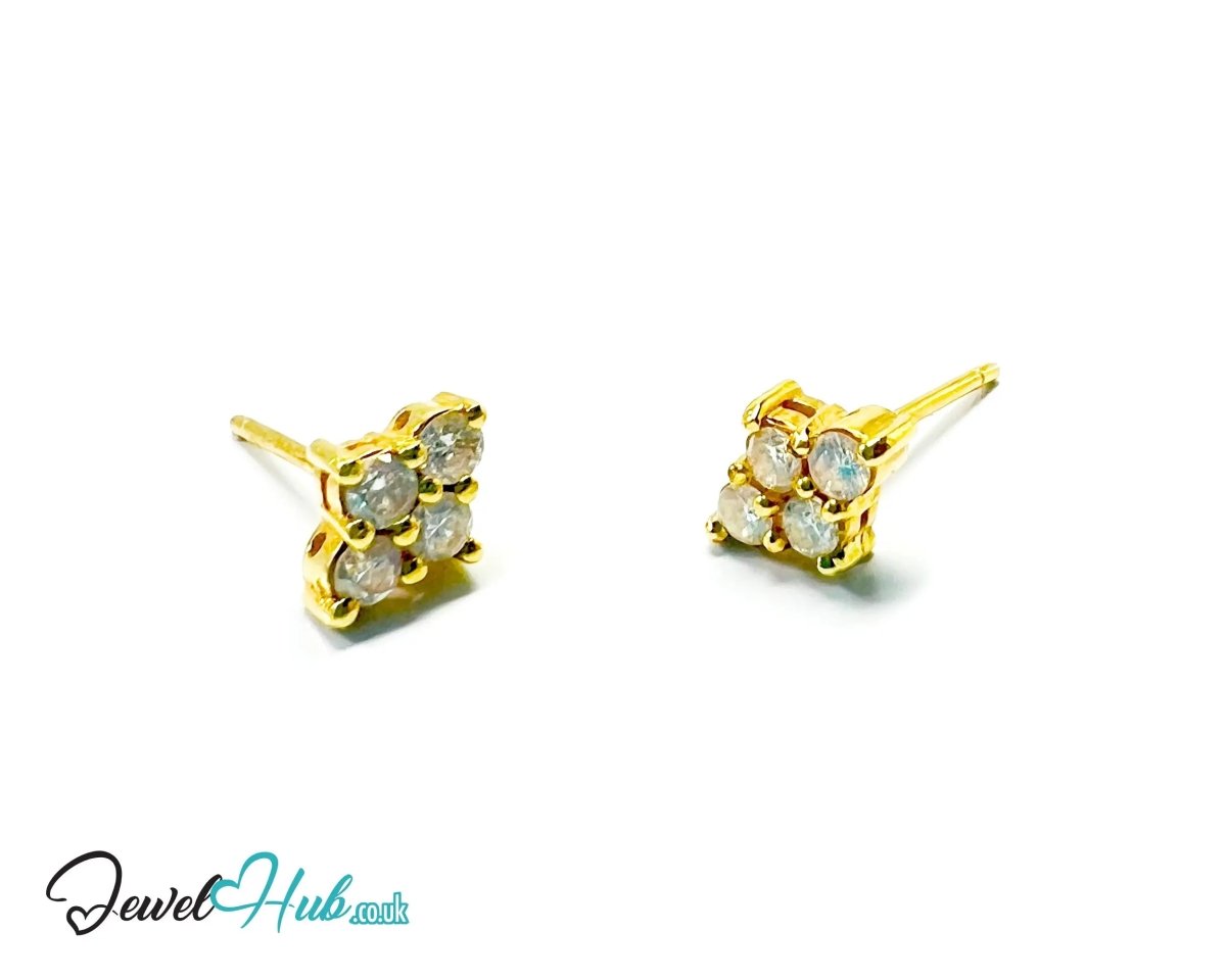 14K Gold Diamond Stud Earrings - Luna Spark - JewelHub.co.uk
