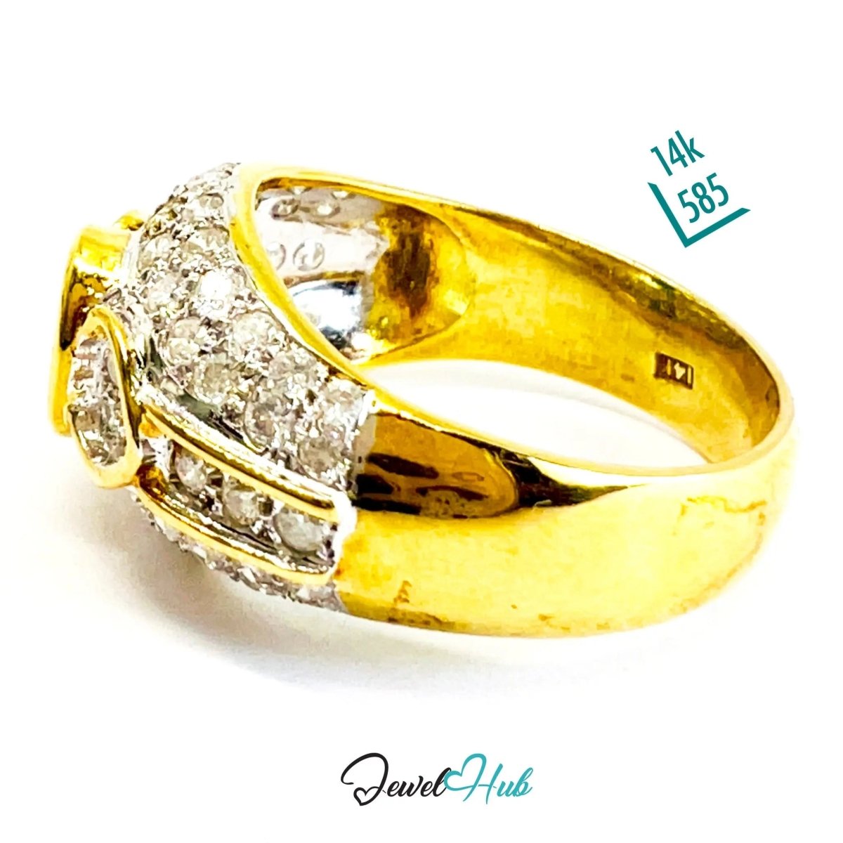 14K Gold Emerald Diamond Ring · ~0.68ct Emerald · 0.96ct Pavé Diamonds · UK N · US 7 · Luxe Bezel Halo - JewelHub.co.uk