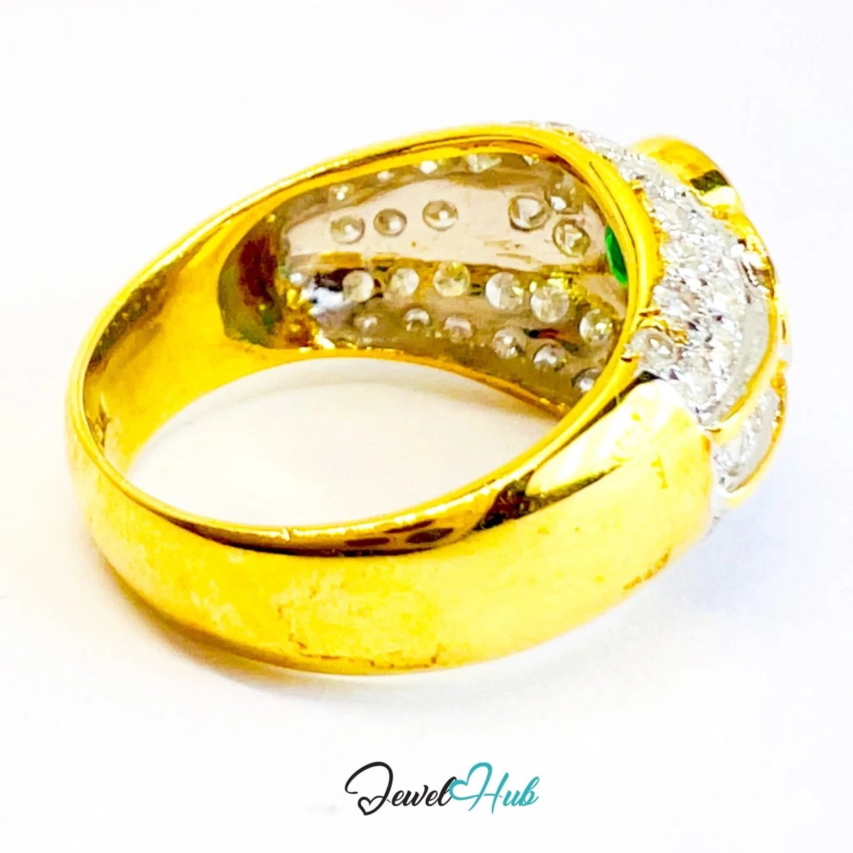 14K Gold Emerald Diamond Ring · ~0.68ct Emerald · 0.96ct Pavé Diamonds · UK N · US 7 · Luxe Bezel Halo - JewelHub.co.uk