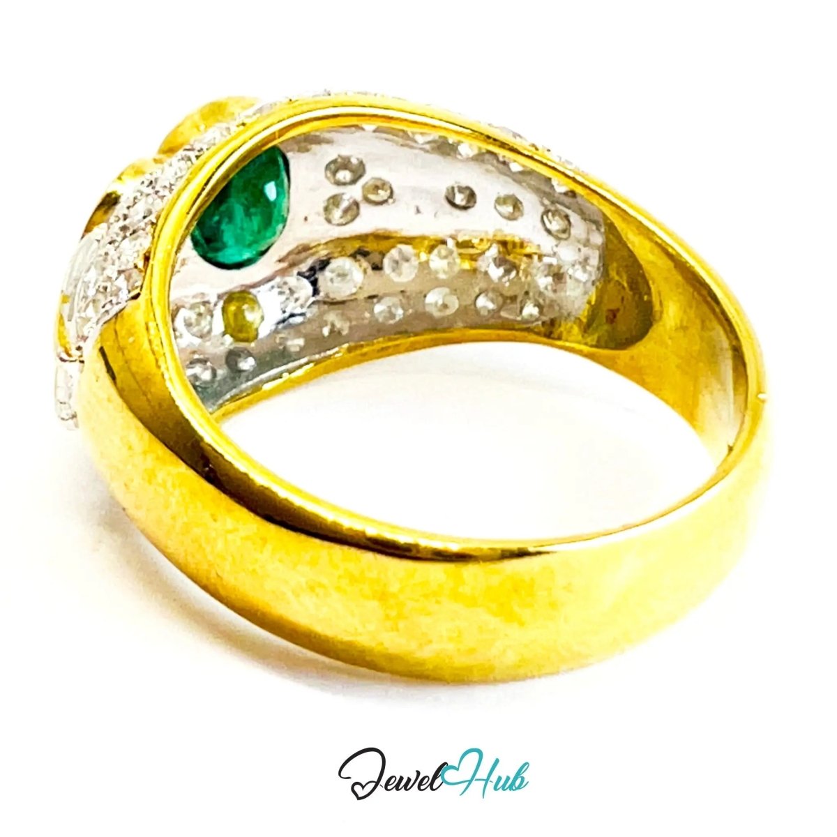 14K Gold Emerald Diamond Ring · ~0.68ct Emerald · 0.96ct Pavé Diamonds · UK N · US 7 · Luxe Bezel Halo - JewelHub.co.uk