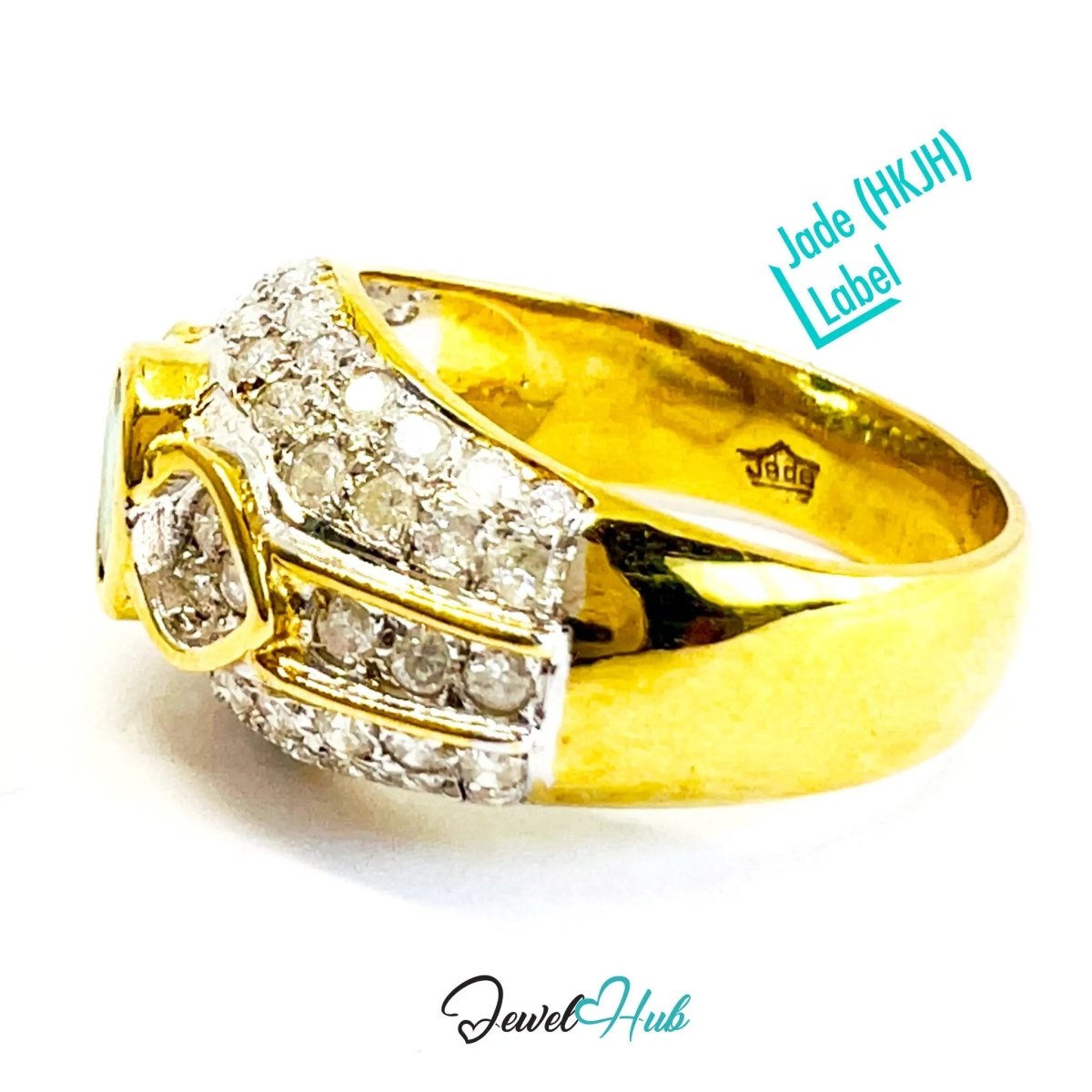 14K Gold Emerald Diamond Ring · ~0.68ct Emerald · 0.96ct Pavé Diamonds · UK N · US 7 · Luxe Bezel Halo - JewelHub.co.uk