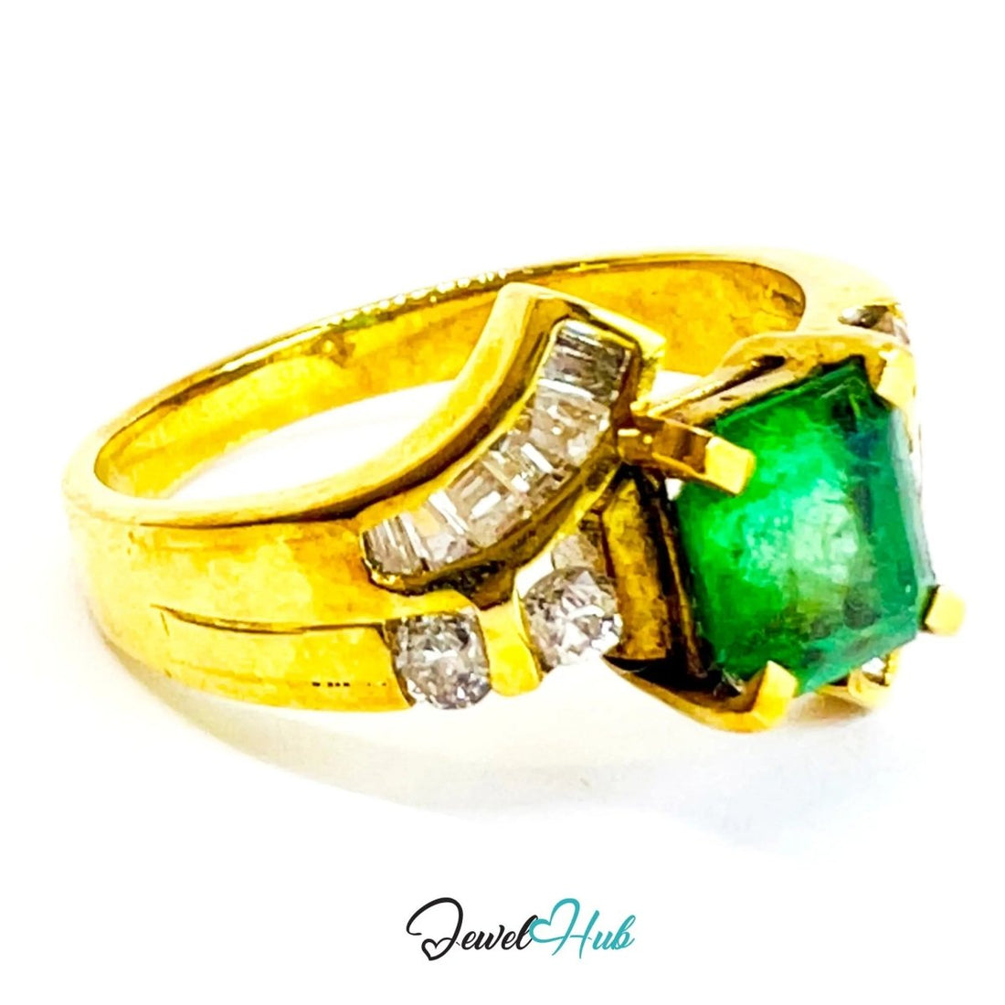 14K Gold Emerald Diamond Ring · 0.88ct Emerald · UK Q · US 8.25 · Regal Curve Setting - JewelHub.co.uk