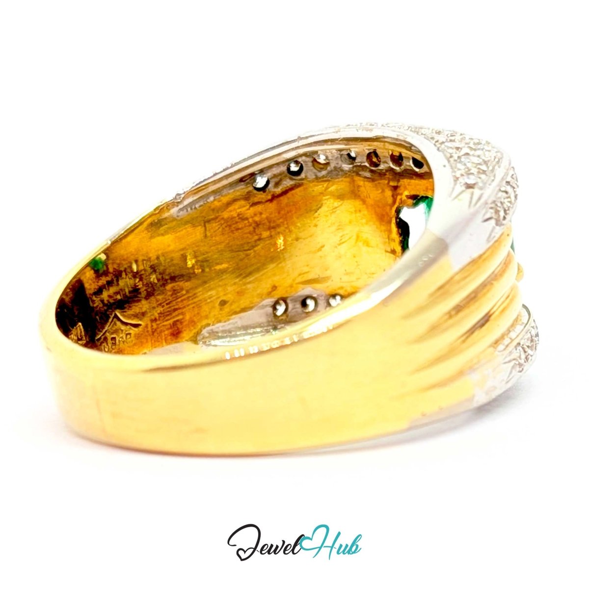 A 14k gold and silver ring with a textured, ridged band and a decorative silver-toned top, shown on a white background with a 'JewelHub' watermark.