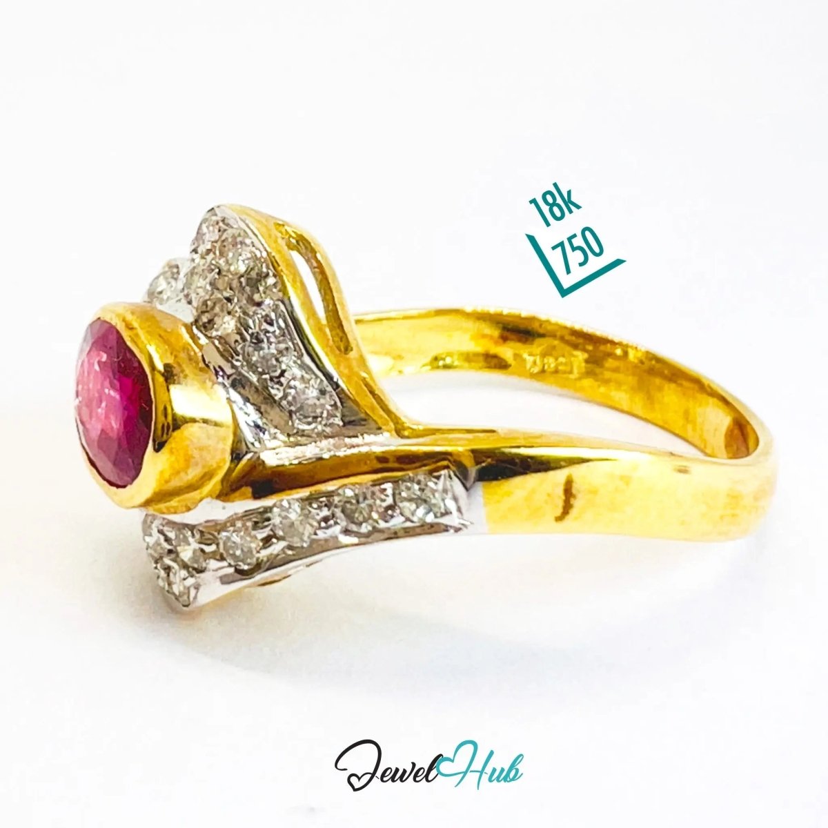 14K Gold Halo Ruby Ring · UK O · 1.38ct Gemstone · Floral Crest Design - JewelHub.co.uk