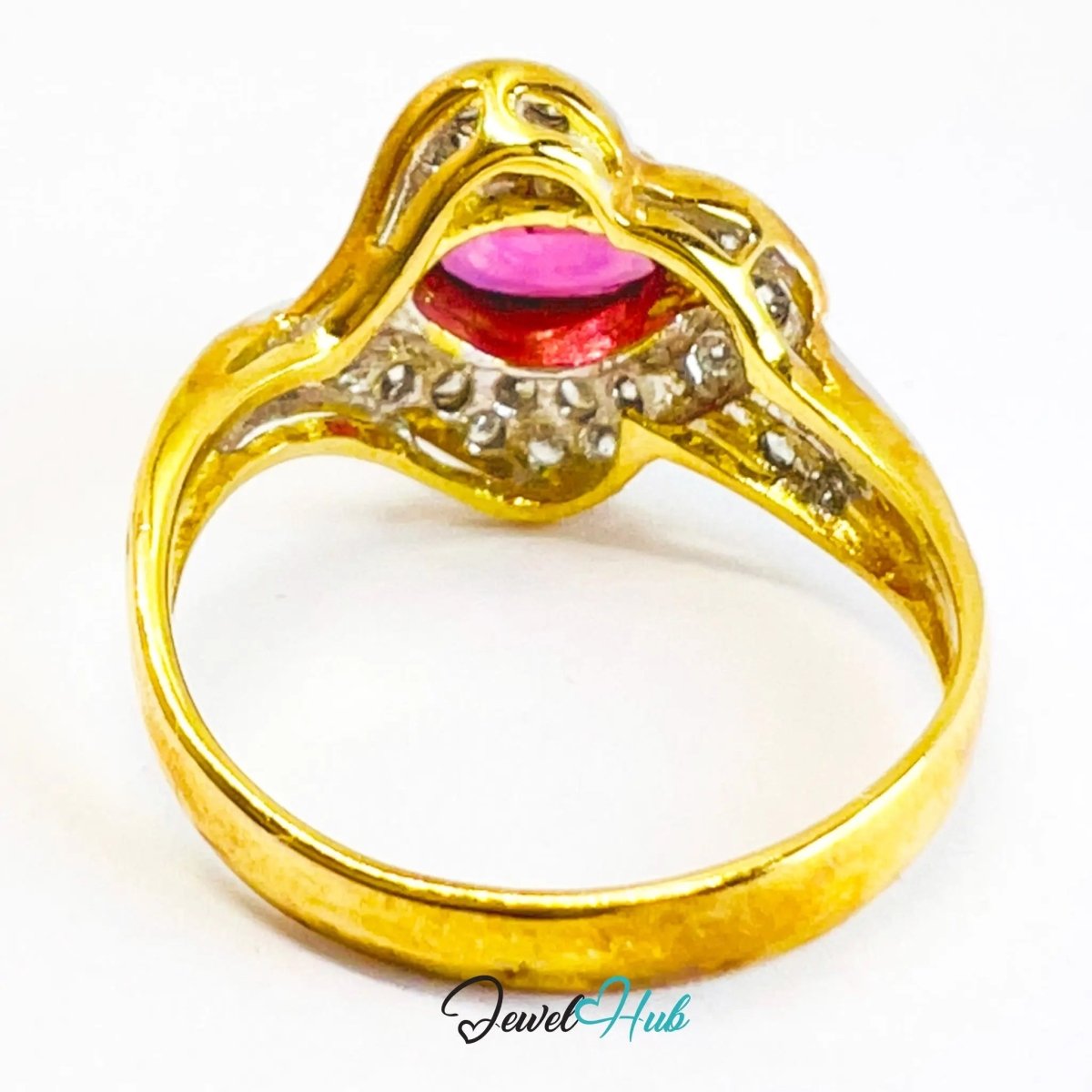 14K Gold Halo Ruby Ring · UK O · 1.38ct Gemstone · Floral Crest Design - JewelHub.co.uk