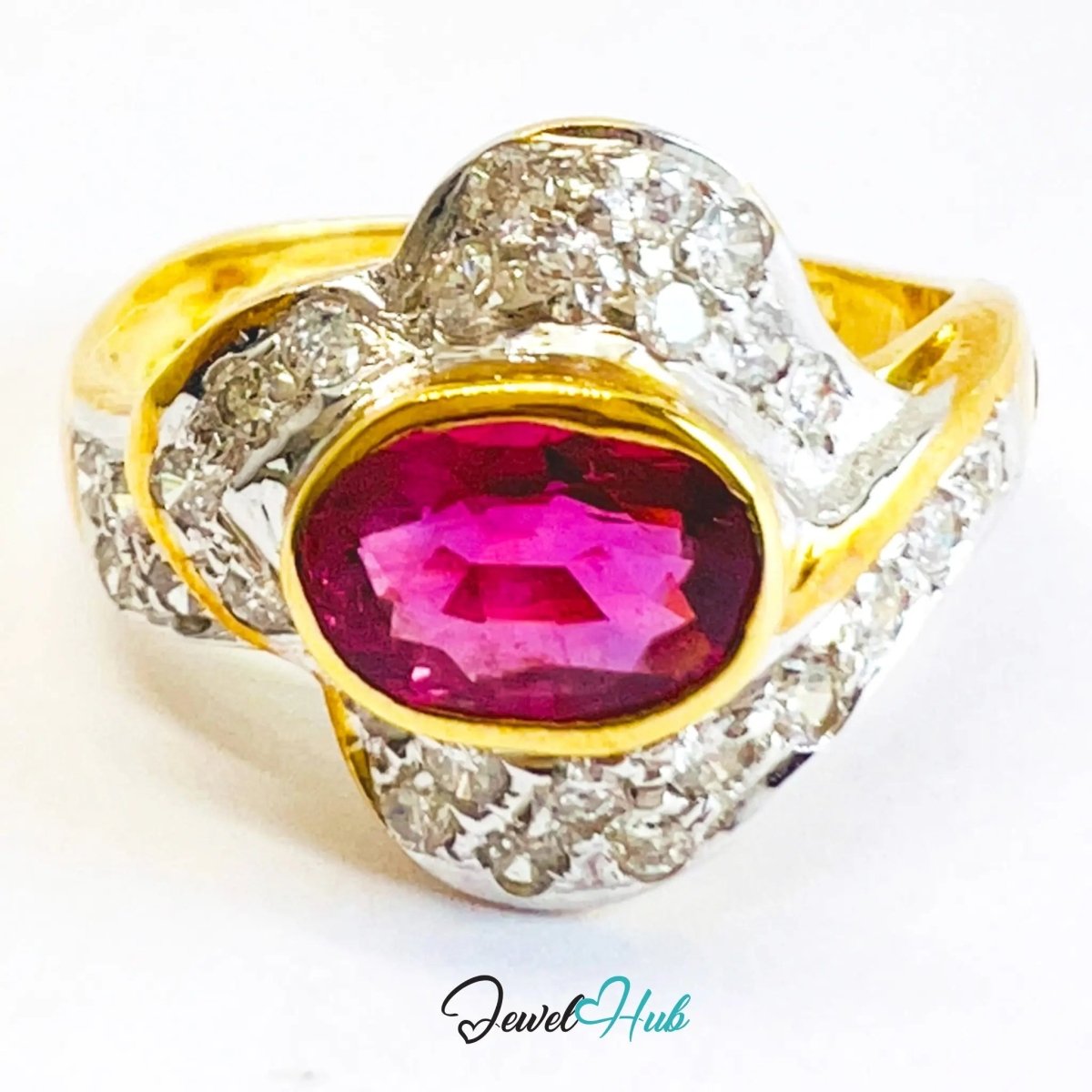 14K Gold Halo Ruby Ring · UK O · 1.38ct Gemstone · Floral Crest Design - JewelHub.co.uk