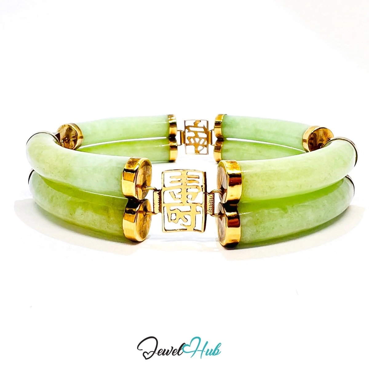 14k Gold Jade Bracelet – 8 Polished Segments · Hallmarked · Cultural Symbolism - JewelHub.co.uk
