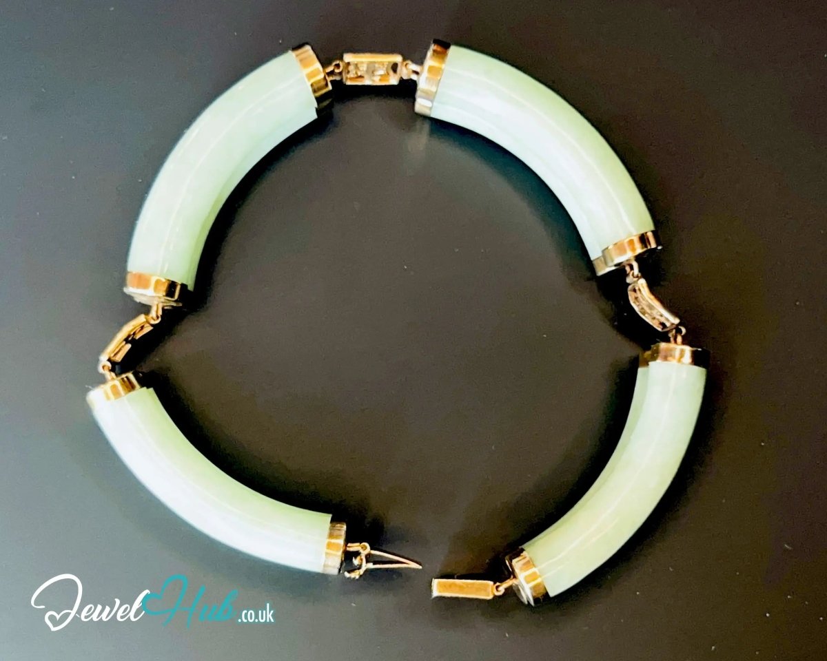 14k Gold Jade Bracelet – 8 Polished Segments · Hallmarked · Cultural Symbolism - JewelHub.co.uk