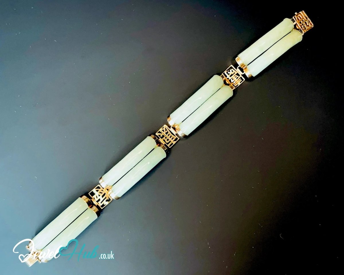 14k Gold Jade Bracelet – 8 Polished Segments · Hallmarked · Cultural Symbolism - JewelHub.co.uk