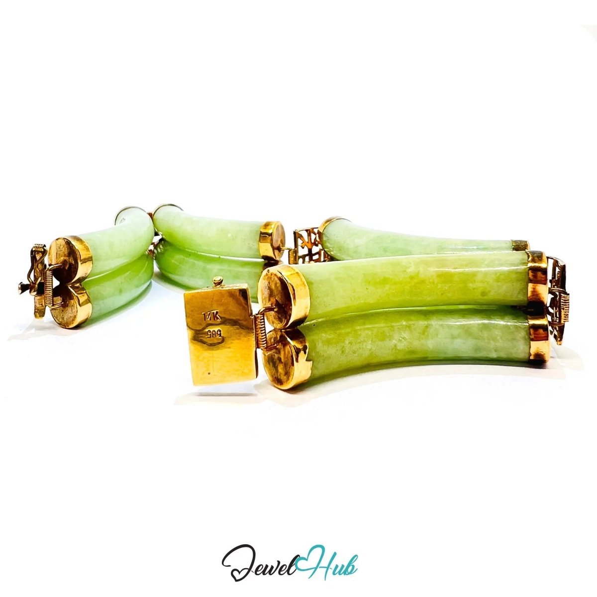 14k Gold Jade Bracelet – 8 Polished Segments · Hallmarked · Cultural Symbolism - JewelHub.co.uk