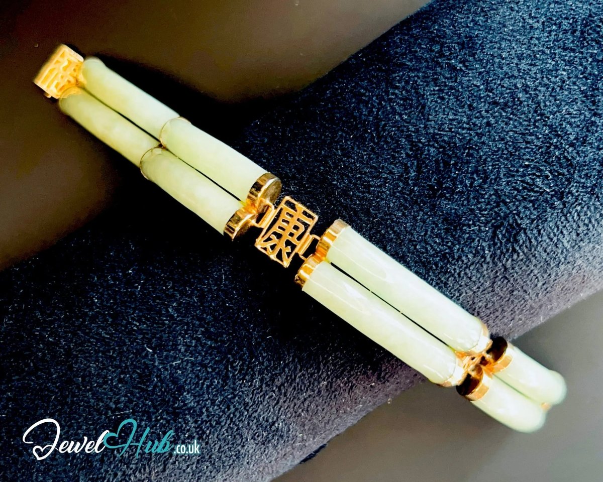 14k Gold Jade Bracelet – 8 Polished Segments · Hallmarked · Cultural Symbolism - JewelHub.co.uk