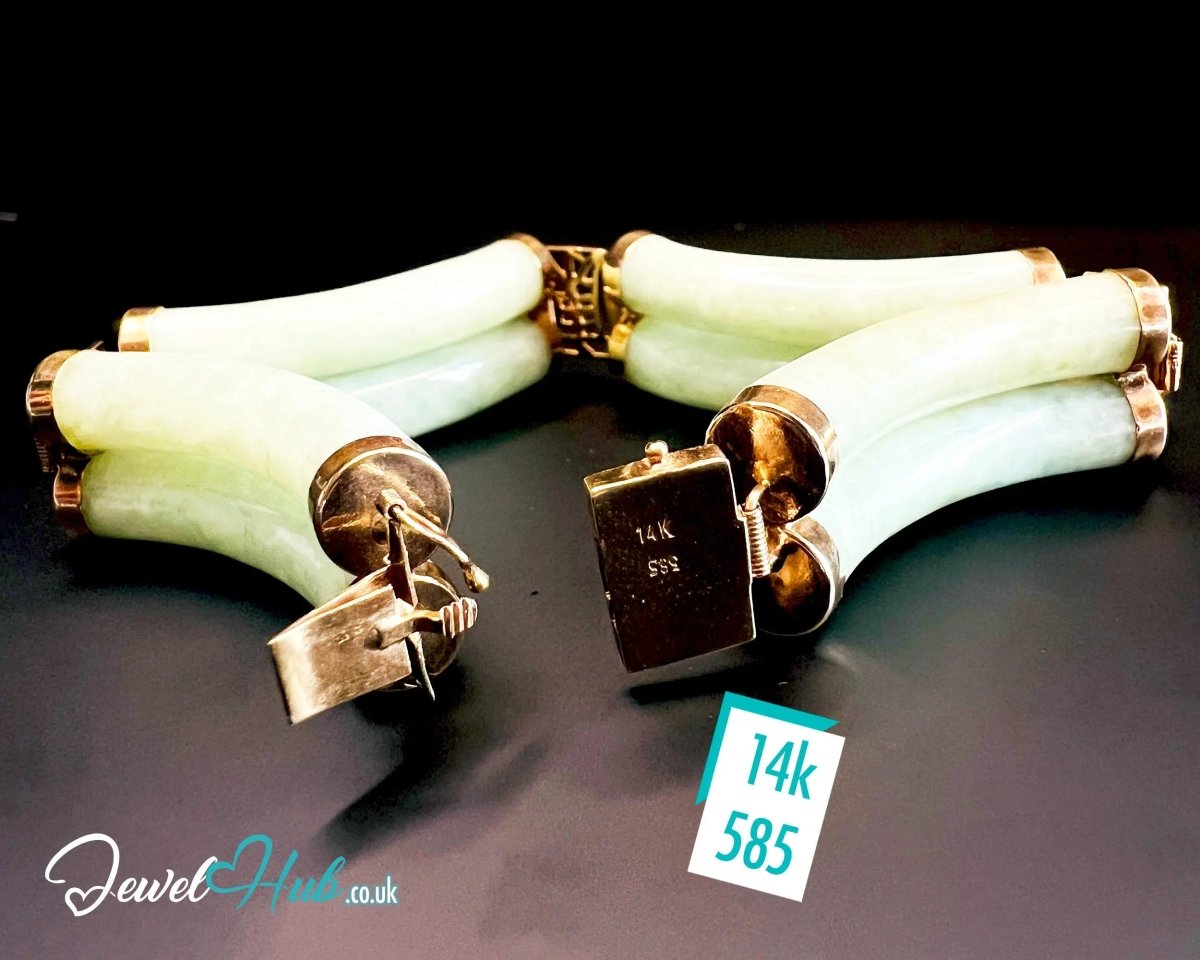 14k Gold Jade Bracelet – 8 Polished Segments · Hallmarked · Cultural Symbolism - JewelHub.co.uk
