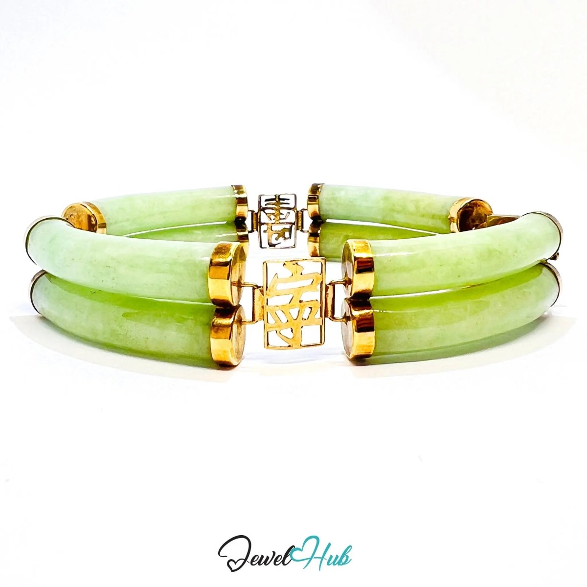 14k Gold Jade Bracelet – 8 Polished Segments · Hallmarked · Cultural Symbolism - JewelHub.co.uk