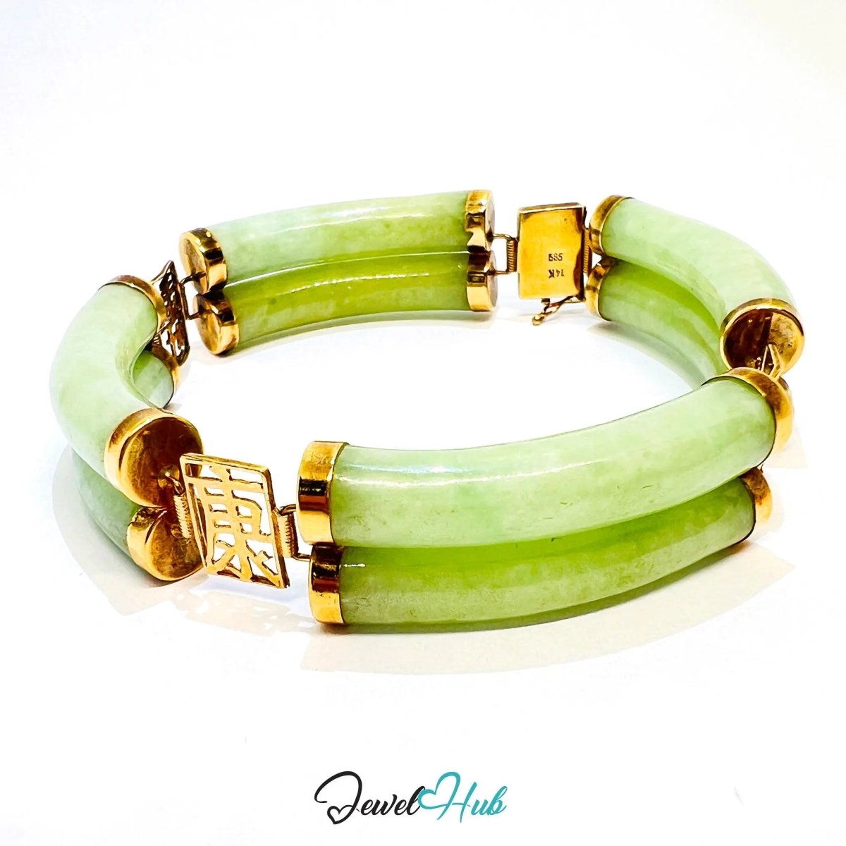 14k Gold Jade Bracelet – 8 Polished Segments · Hallmarked · Cultural Symbolism - JewelHub.co.uk