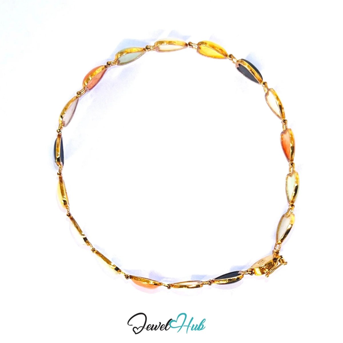 14K Gold Jade Bracelet (Heart) 17 Colorful Stones · 18cm · 5.86g · Hallmarked Wellness Jewelry - JewelHub.co.uk