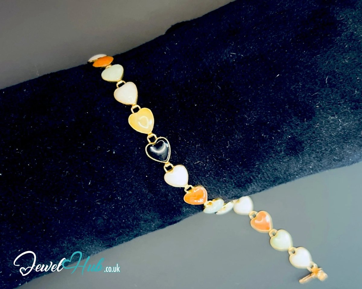 14K Gold Jade Bracelet (Heart) 17 Colorful Stones · 18cm · 5.86g · Hallmarked Wellness Jewelry - JewelHub.co.uk