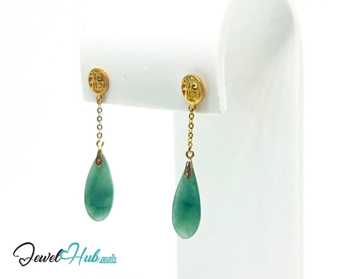 14K Gold Jade Earrings (Drop) Harmony in Motion - JewelHub.co.uk