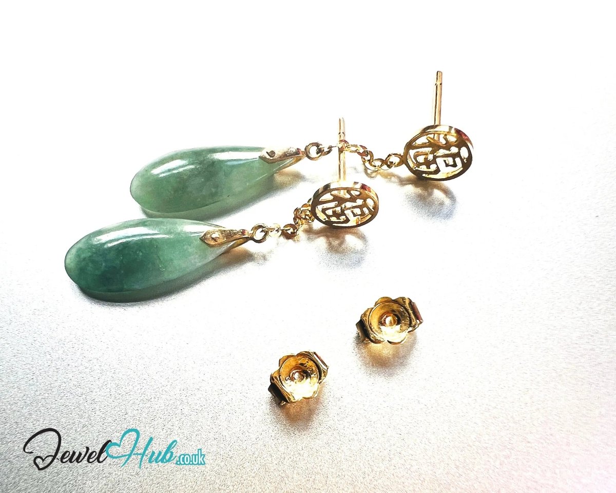 14K Gold Jade Earrings (Drop) Harmony in Motion - JewelHub.co.uk
