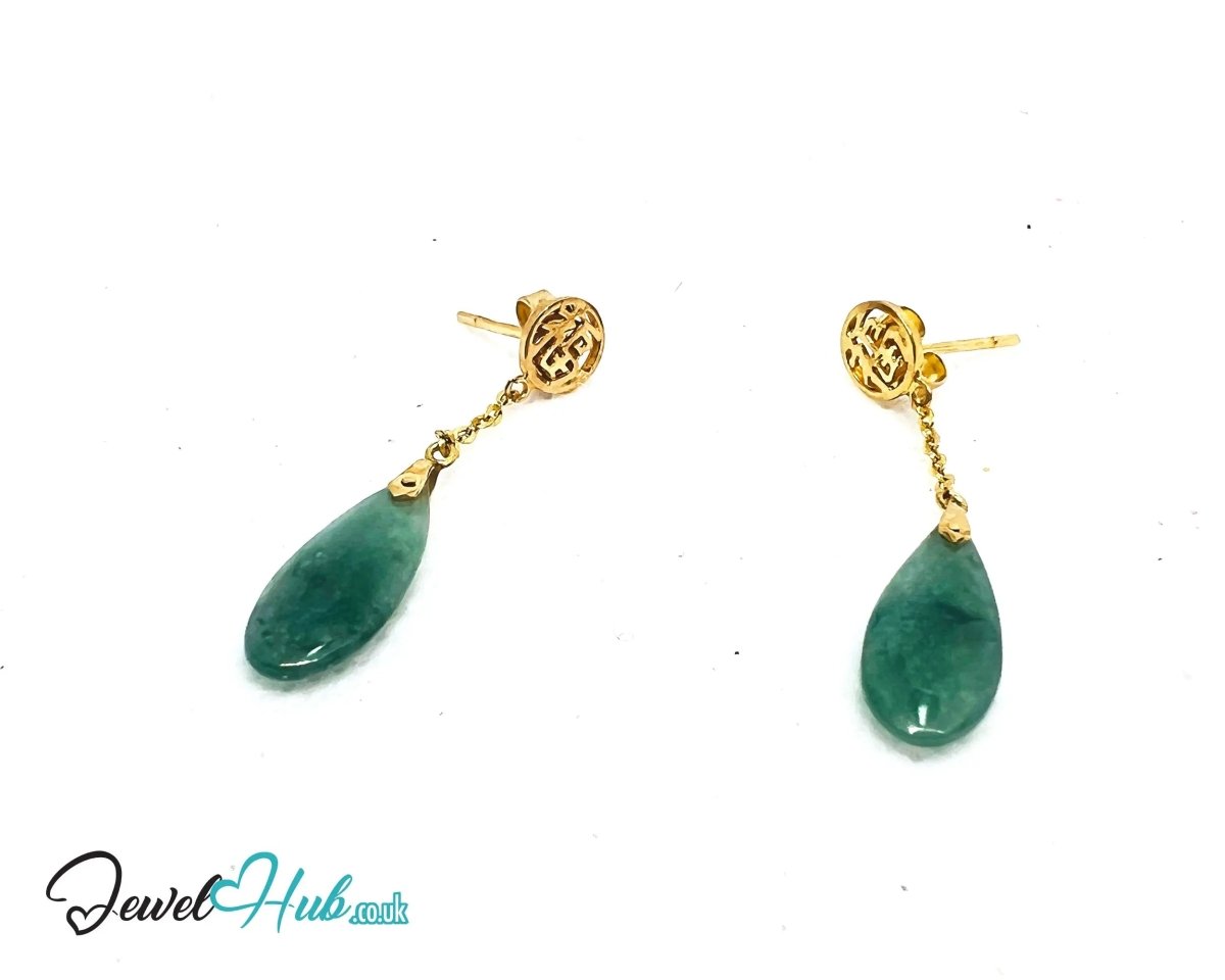 14K Gold Jade Earrings (Drop) Harmony in Motion - JewelHub.co.uk