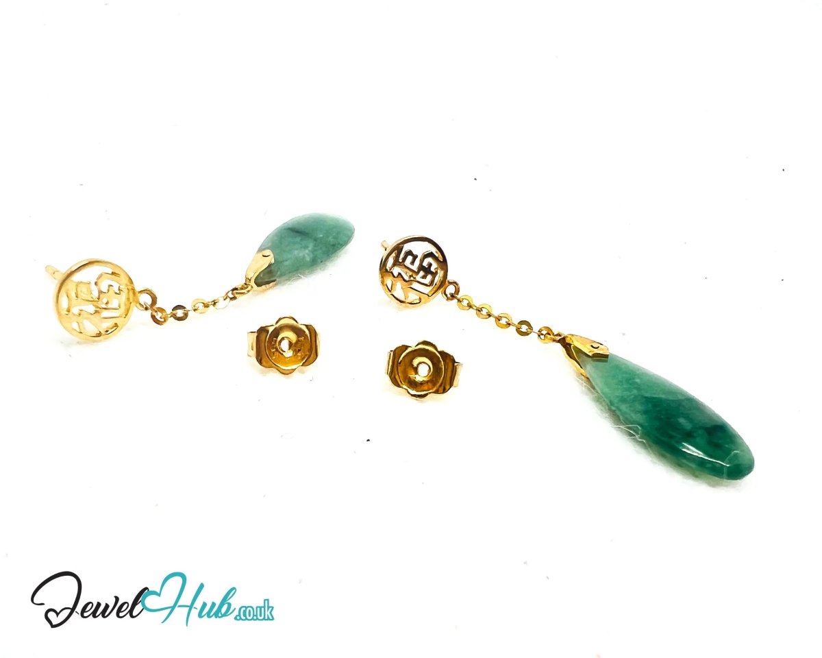 14K Gold Jade Earrings (Drop) Harmony in Motion - JewelHub.co.uk