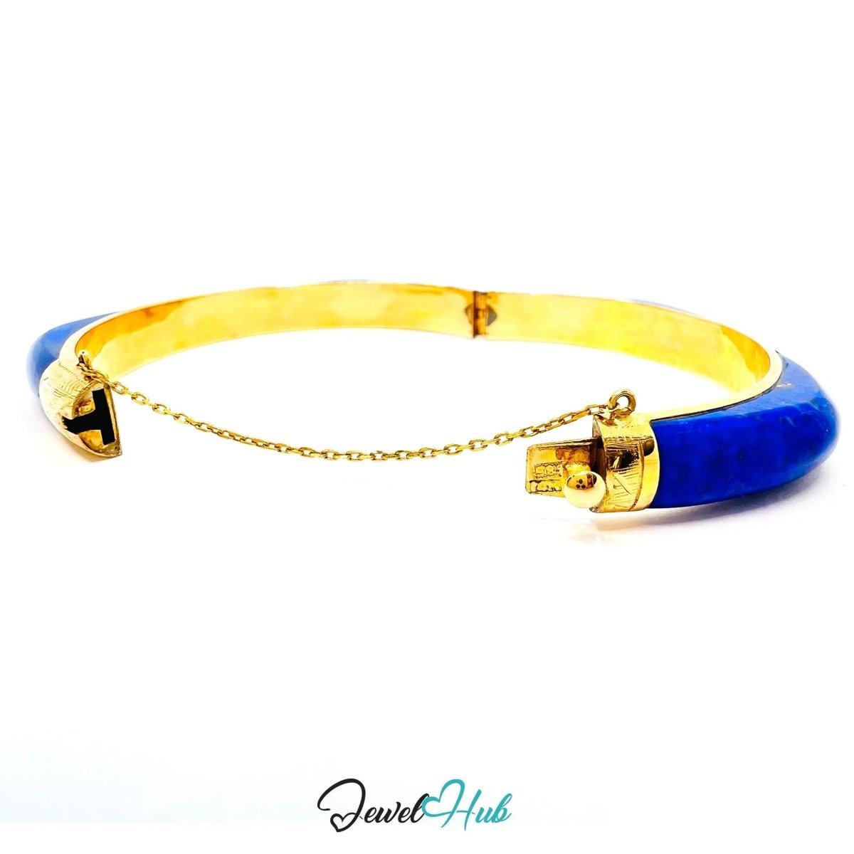 14K Gold Lapis Bangle – Sculptural Corner Design | 20.15g | 7.3mm Lapis | 5.5cm Inner Diameter | Artisan Statement Jewellery - JewelHub.co.uk