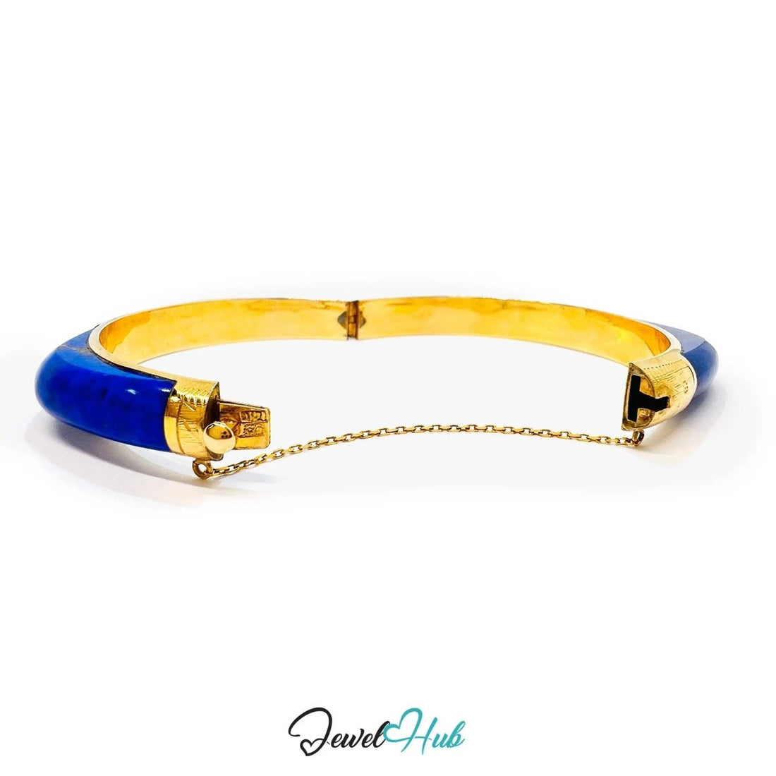 14K Gold Lapis Bangle – Sculptural Corner Design | 20.15g | 7.3mm Lapis | 5.5cm Inner Diameter | Artisan Statement Jewellery - JewelHub.co.uk