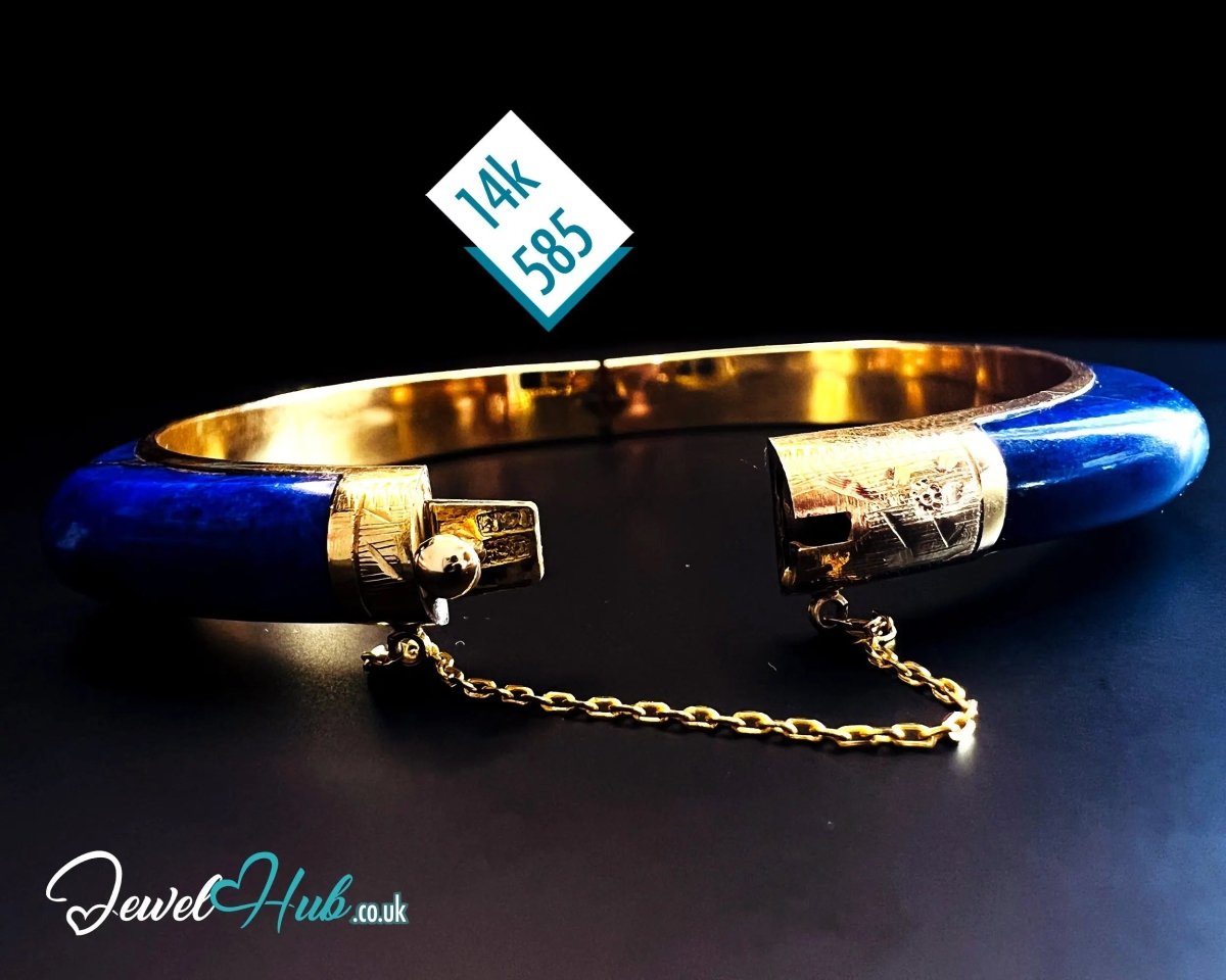 14K Gold Lapis Bangle – Sculptural Corner Design | 20.15g | 7.3mm Lapis | 5.5cm Inner Diameter | Artisan Statement Jewellery - JewelHub.co.uk