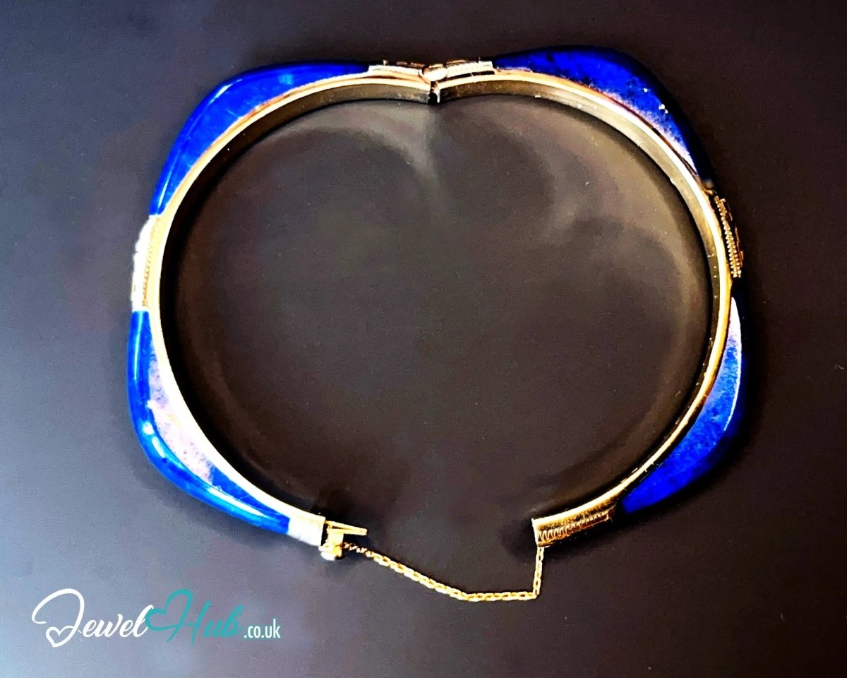 14K Gold Lapis Bangle – Sculptural Corner Design | 20.15g | 7.3mm Lapis | 5.5cm Inner Diameter | Artisan Statement Jewellery - JewelHub.co.uk