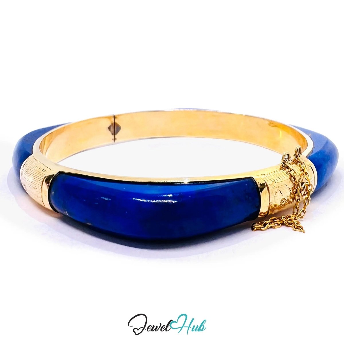 14K Gold Lapis Bangle – Sculptural Corner Design | 20.15g | 7.3mm Lapis | 5.5cm Inner Diameter | Artisan Statement Jewellery - JewelHub.co.uk