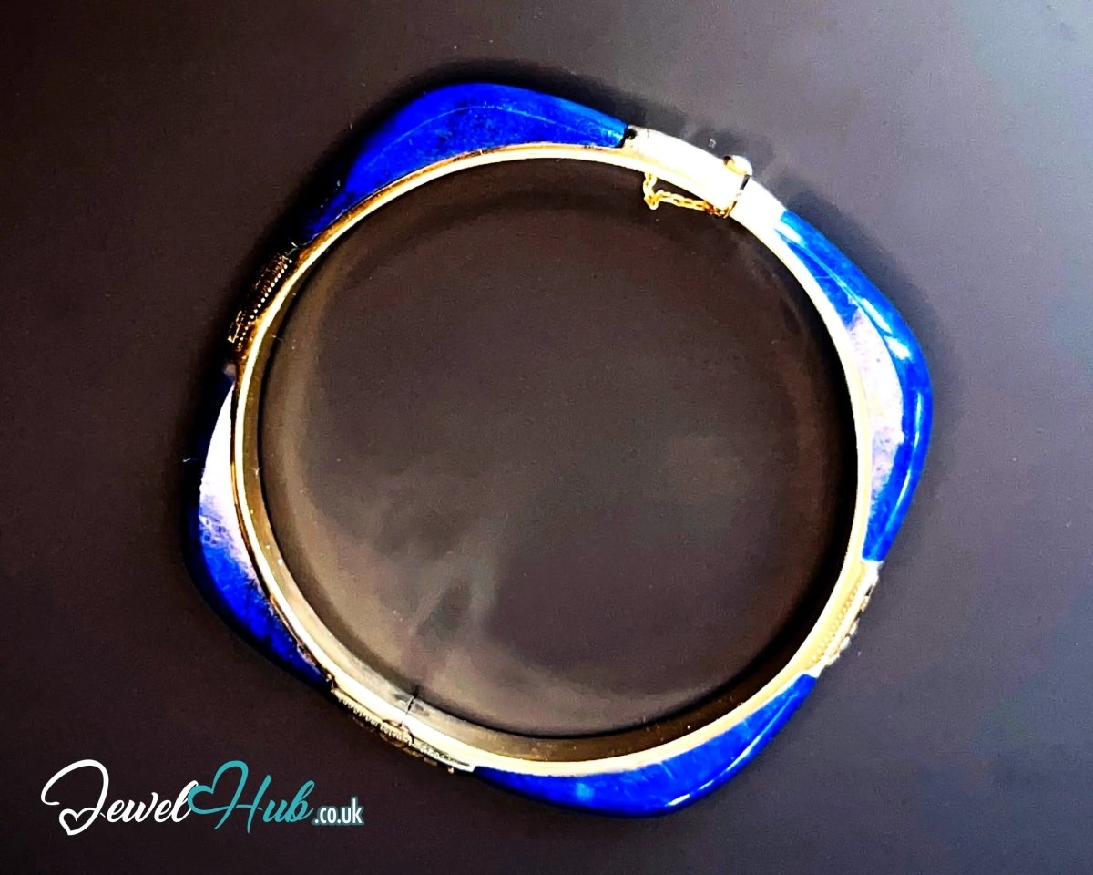 14K Gold Lapis Bangle – Sculptural Corner Design | 20.15g | 7.3mm Lapis | 5.5cm Inner Diameter | Artisan Statement Jewellery - JewelHub.co.uk