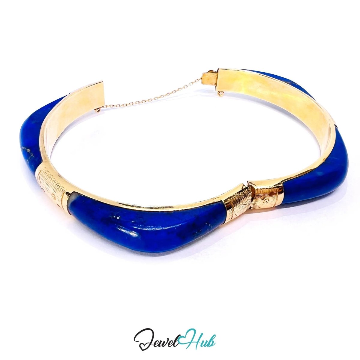 14K Gold Lapis Bangle – Sculptural Corner Design | 20.15g | 7.3mm Lapis | 5.5cm Inner Diameter | Artisan Statement Jewellery - JewelHub.co.uk