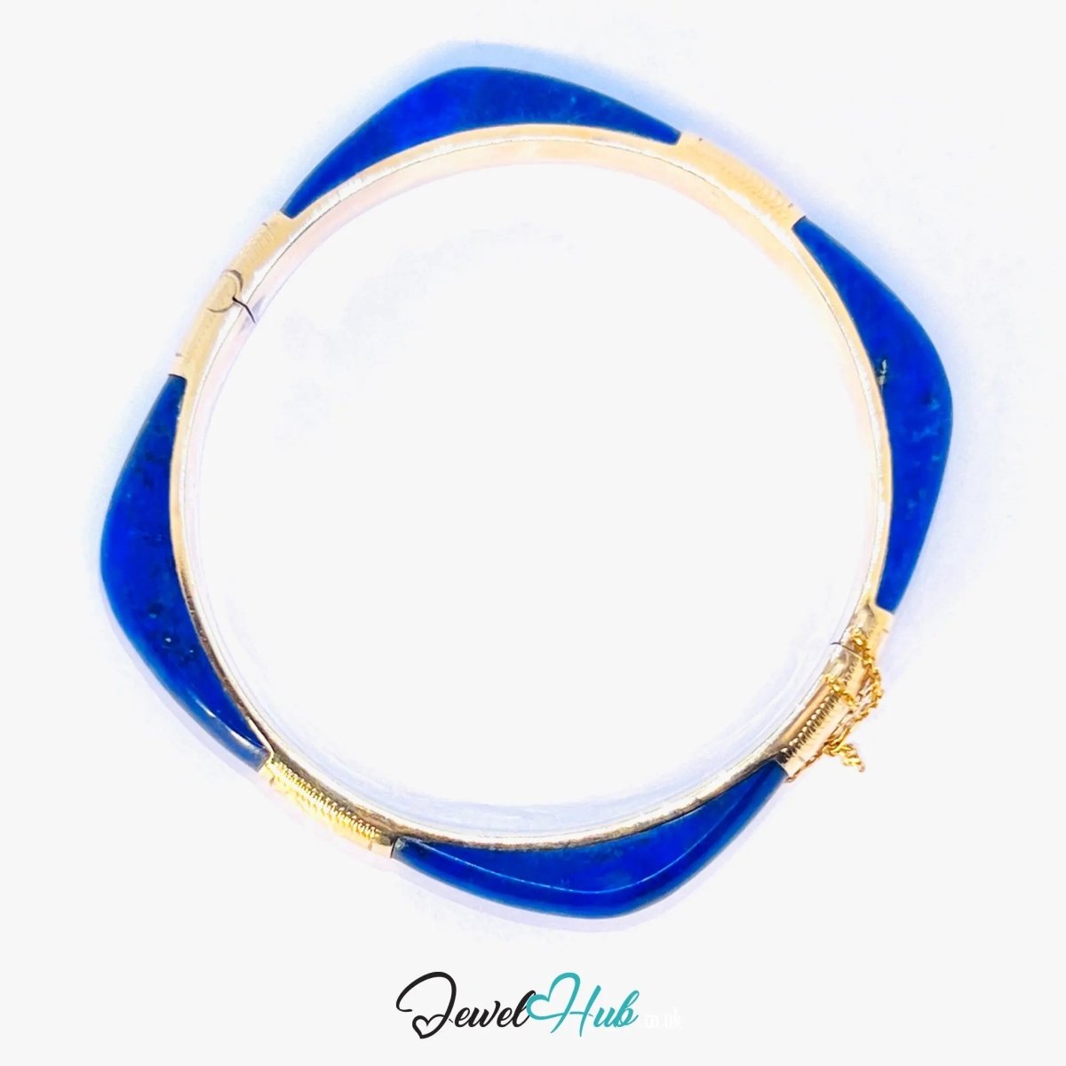 14K Gold Lapis Bangle – Sculptural Corner Design | 20.15g | 7.3mm Lapis | 5.5cm Inner Diameter | Artisan Statement Jewellery - JewelHub.co.uk
