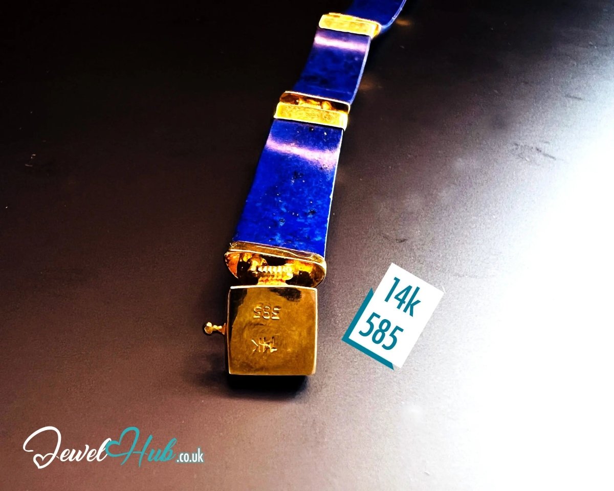 14K Gold Lapis Bracelet (Lazuli) 6 Sculptural Gemstones | Hallmarked | 11.96g | 18cm Wellness Jewellery - JewelHub.co.uk