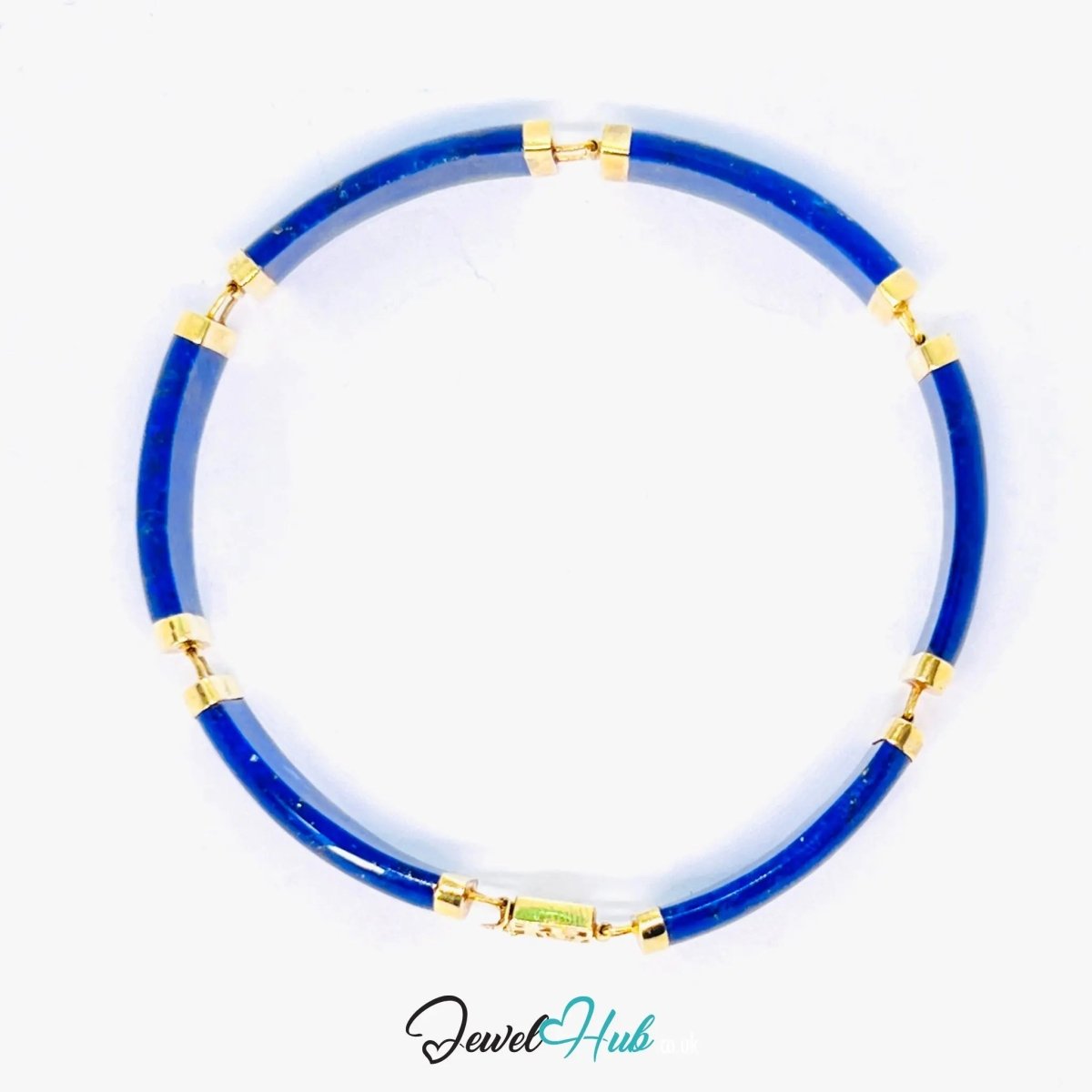14K Gold Lapis Bracelet (Lazuli) 6 Sculptural Gemstones | Hallmarked | 11.96g | 18cm Wellness Jewellery - JewelHub.co.uk