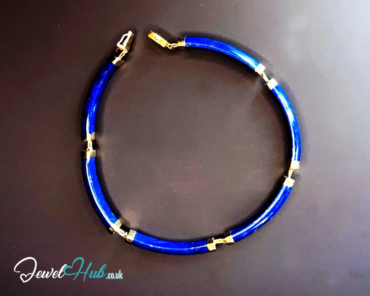 14K Gold Lapis Bracelet (Lazuli) 6 Sculptural Gemstones | Hallmarked | 11.96g | 18cm Wellness Jewellery - JewelHub.co.uk