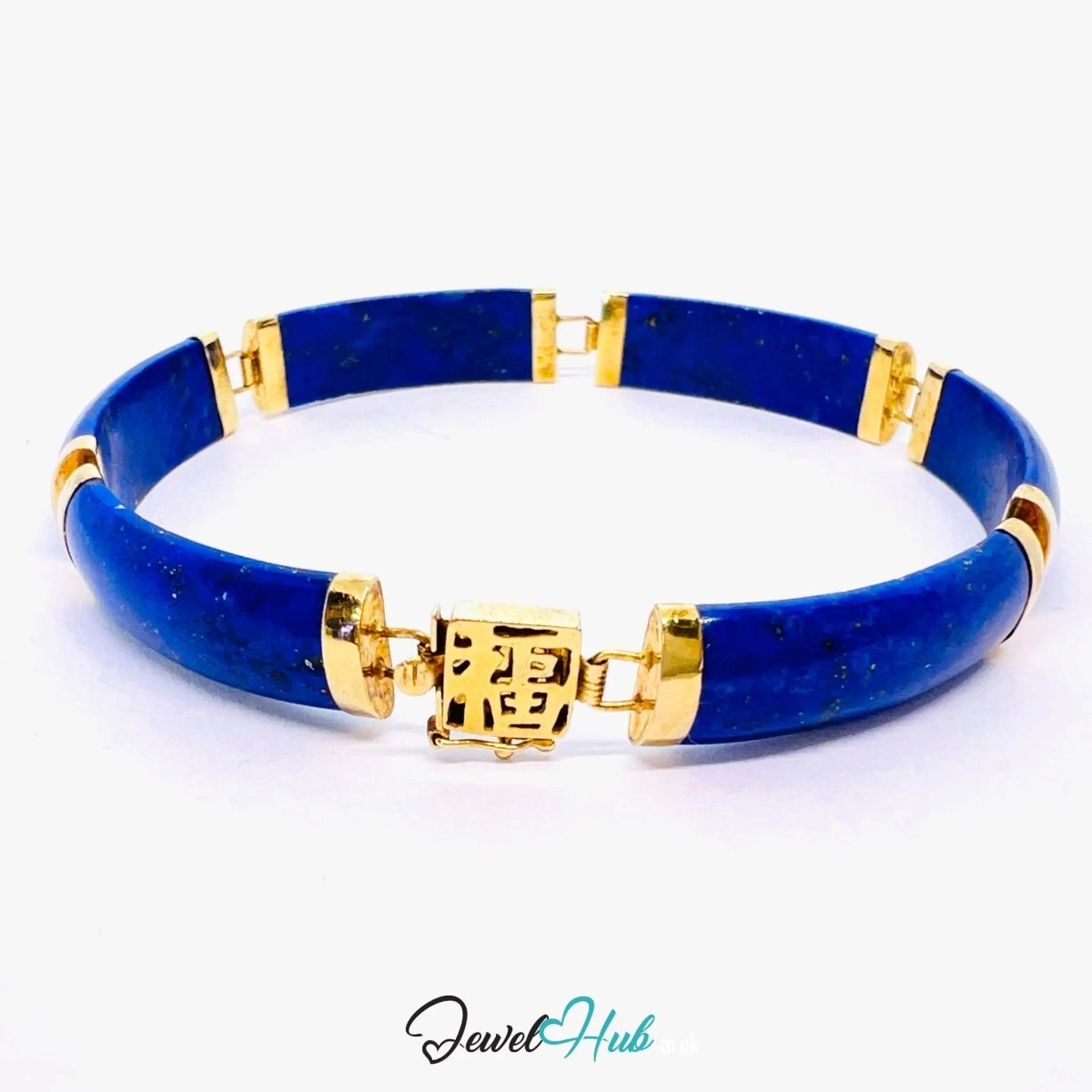 14K Gold Lapis Bracelet (Lazuli) 6 Sculptural Gemstones | Hallmarked | 11.96g | 18cm Wellness Jewellery - JewelHub.co.uk