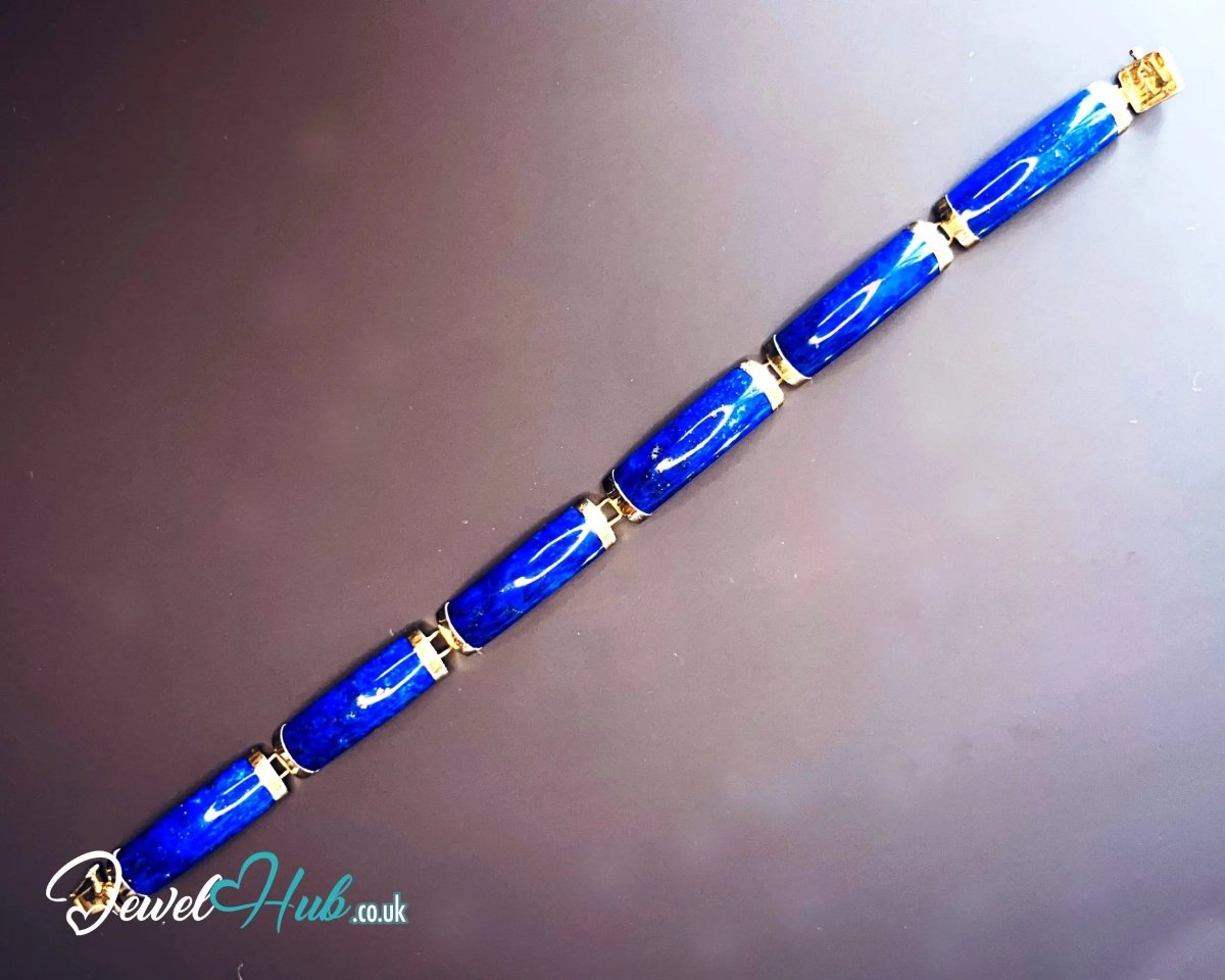 14K Gold Lapis Bracelet (Lazuli) 6 Sculptural Gemstones | Hallmarked | 11.96g | 18cm Wellness Jewellery - JewelHub.co.uk