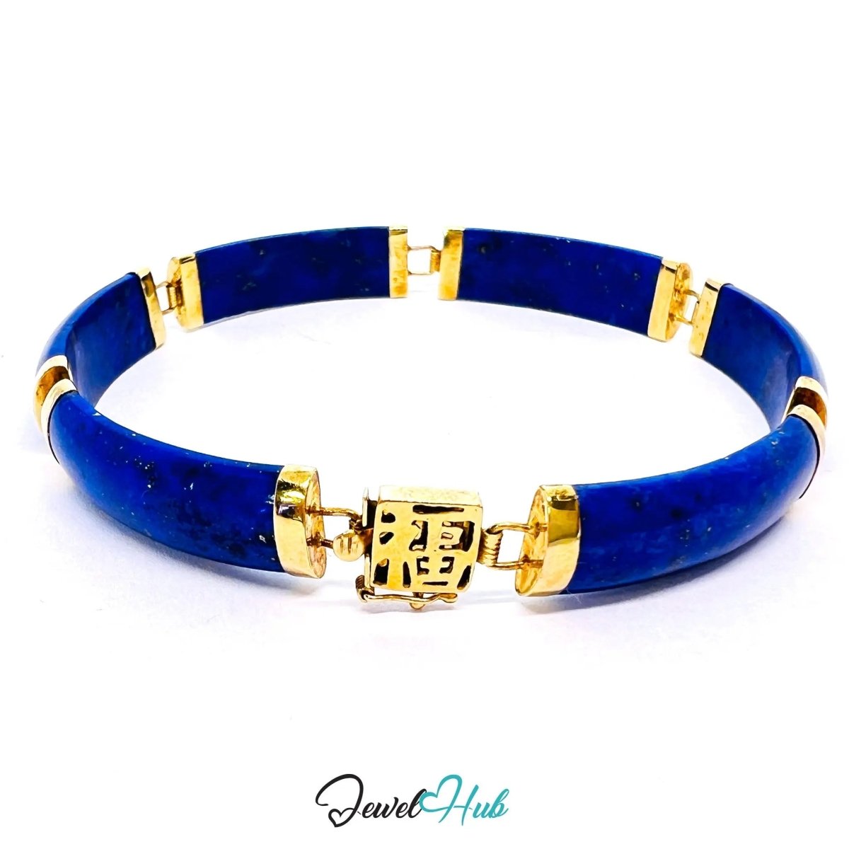 14K Gold Lapis Bracelet (Lazuli) 6 Sculptural Gemstones | Hallmarked | 11.96g | 18cm Wellness Jewellery - JewelHub.co.uk