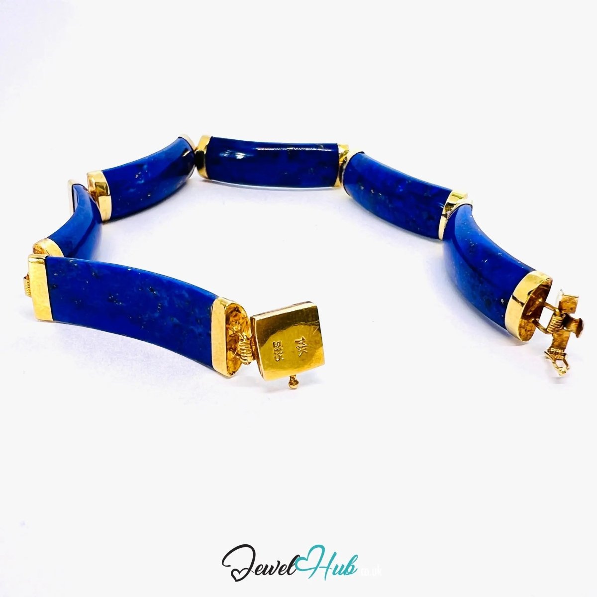 14K Gold Lapis Bracelet (Lazuli) 6 Sculptural Gemstones | Hallmarked | 11.96g | 18cm Wellness Jewellery - JewelHub.co.uk