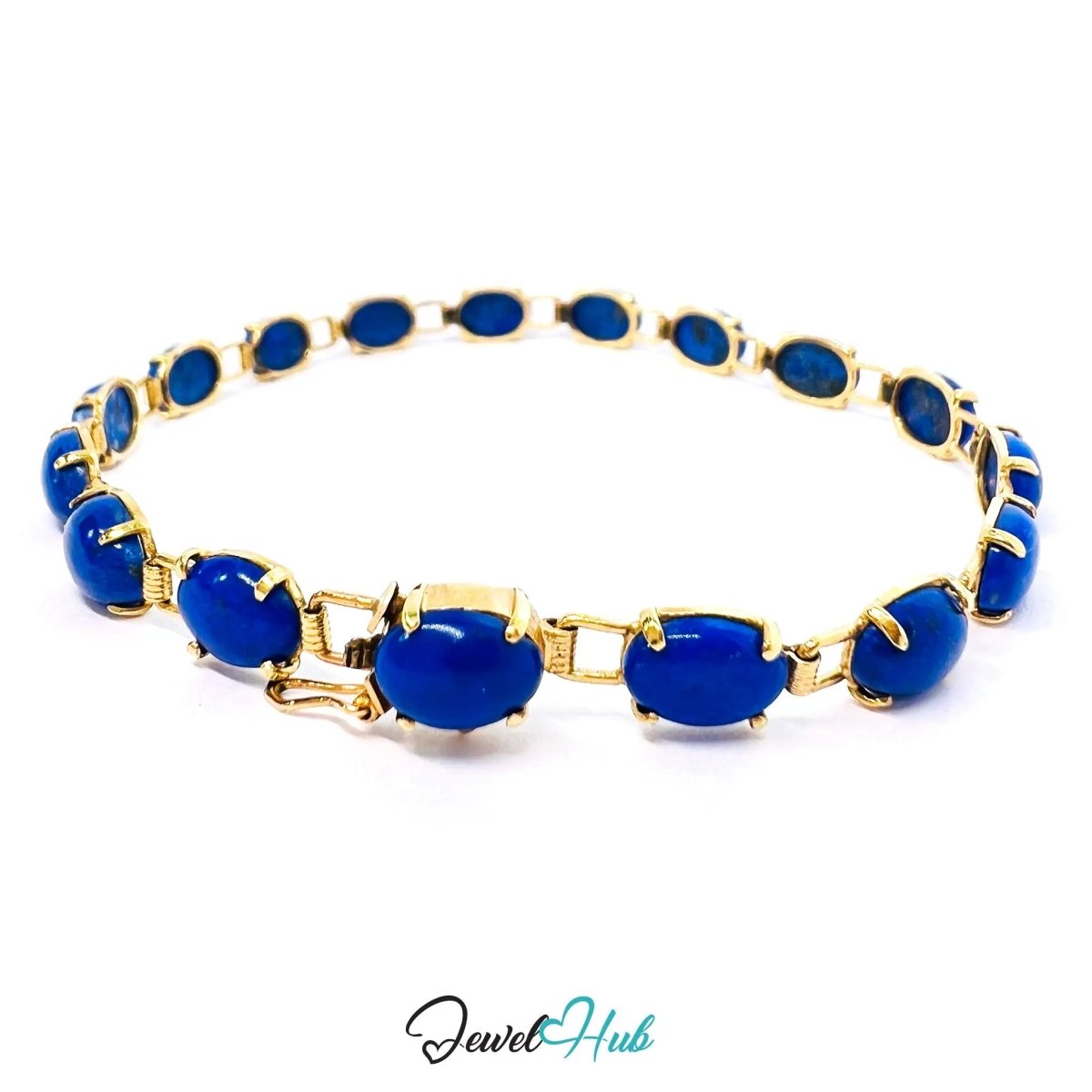 14K Gold Lapis Lazuli Bracelet – 17 Deep Blue Stones · 18cm · Hallmarked Wellness Jewelry - JewelHub.co.uk