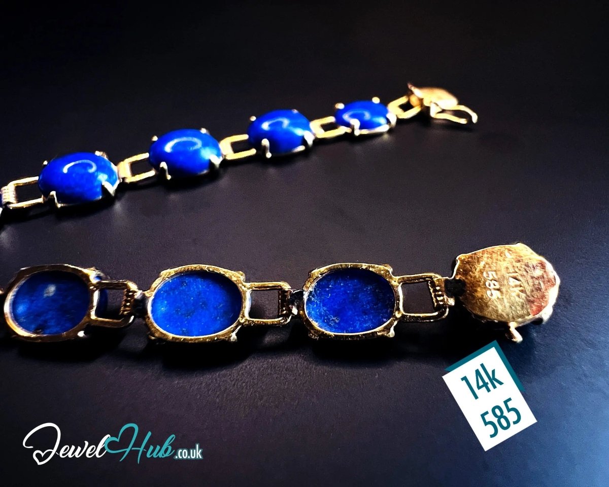 14K Gold Lapis Lazuli Bracelet – 17 Deep Blue Stones · 18cm · Hallmarked Wellness Jewelry - JewelHub.co.uk